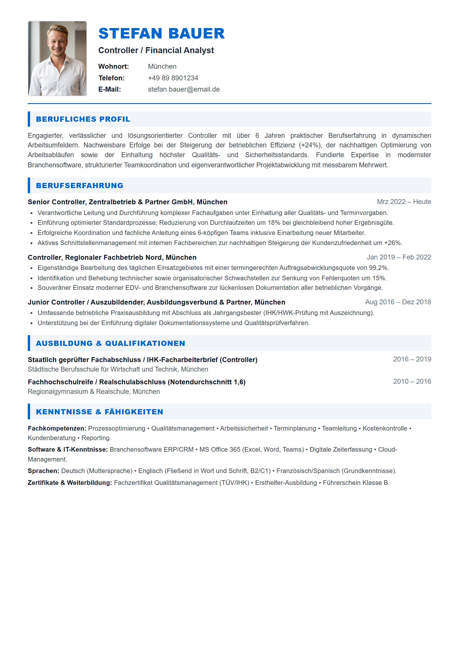 Lebenslauf-Muster Controller / Financial Analyst (Vorlage 303 - Format A4)