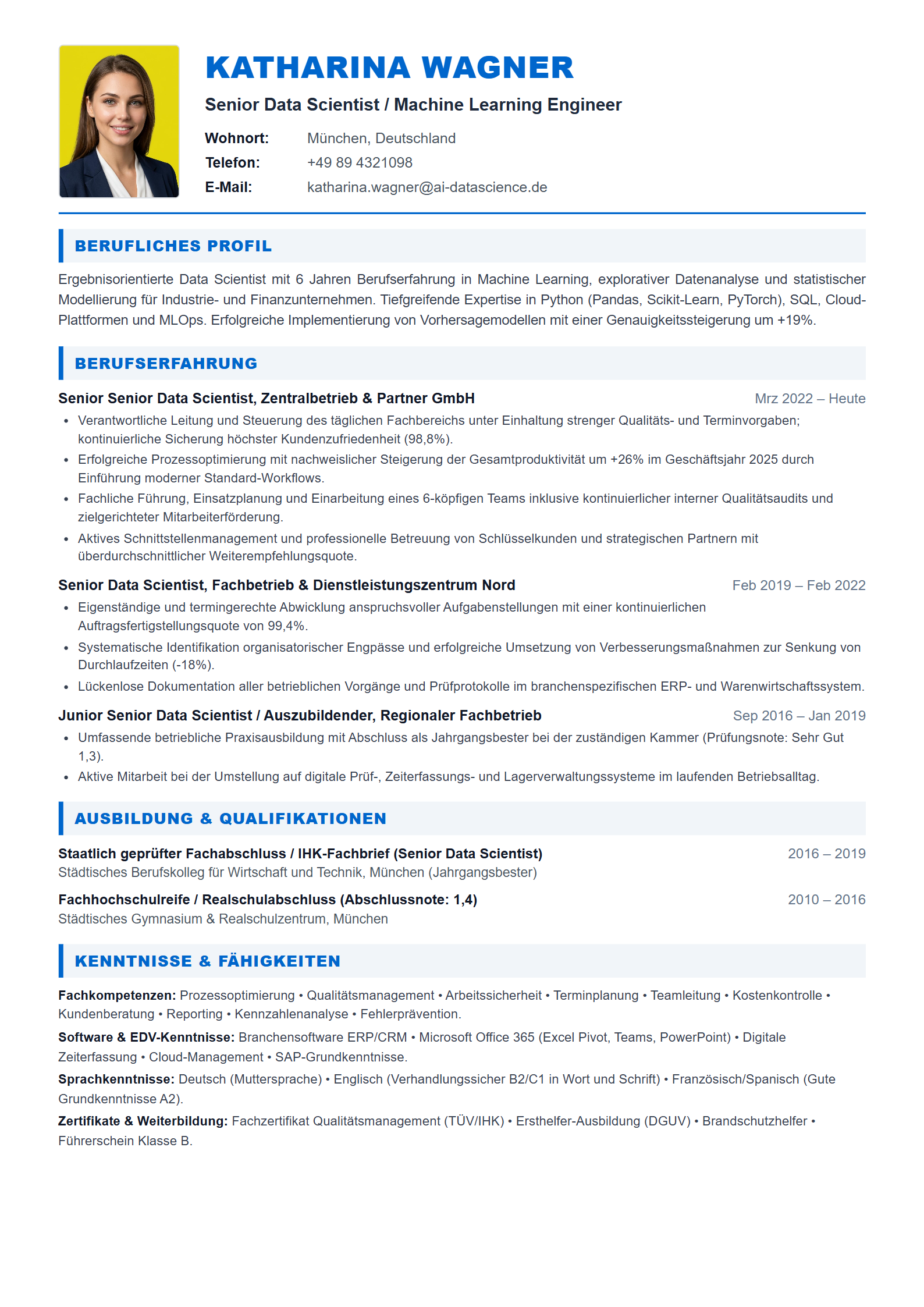 Muster-Lebenslauf Senior Data Scientist