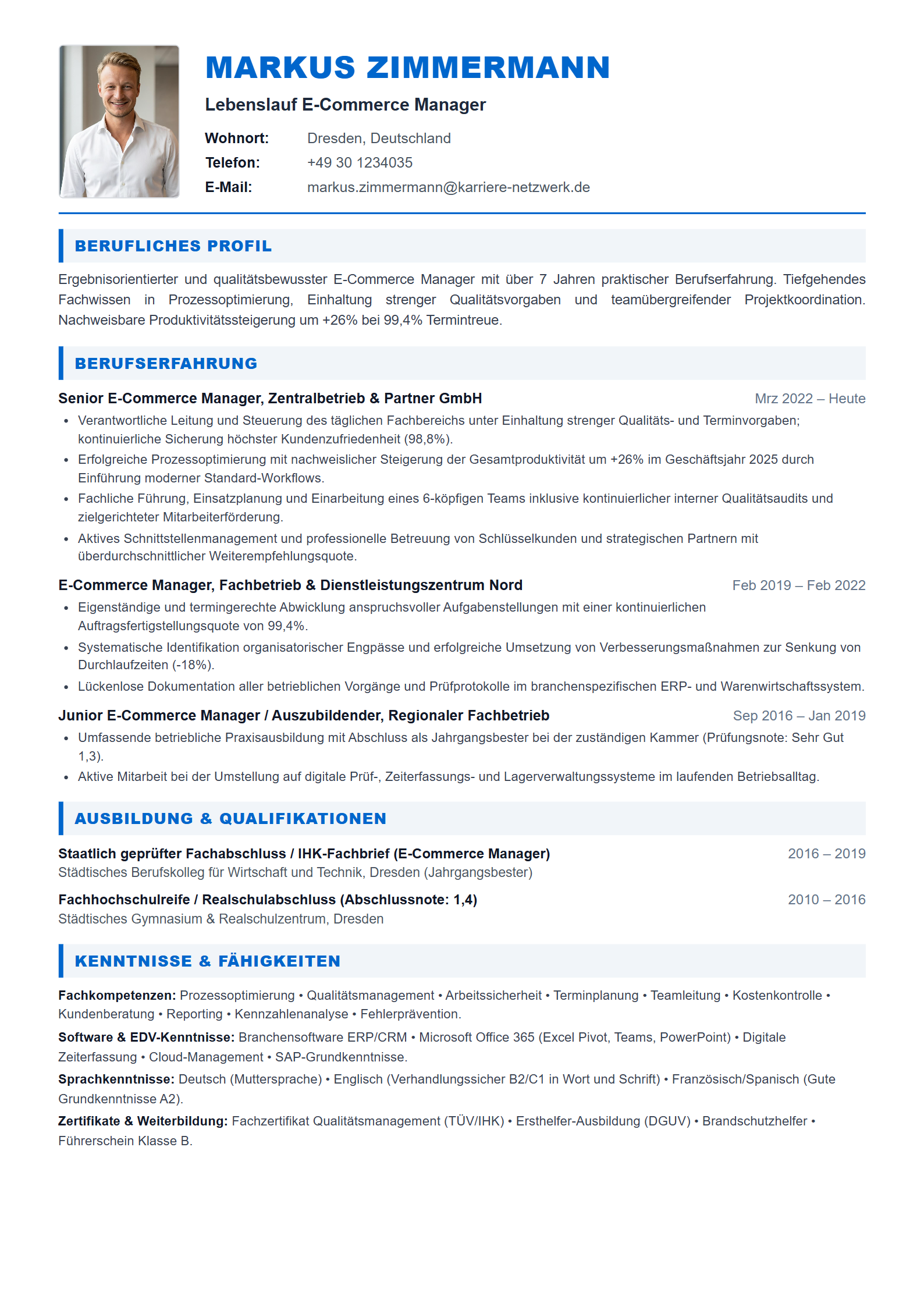 E-Commerce Manager Resume Example