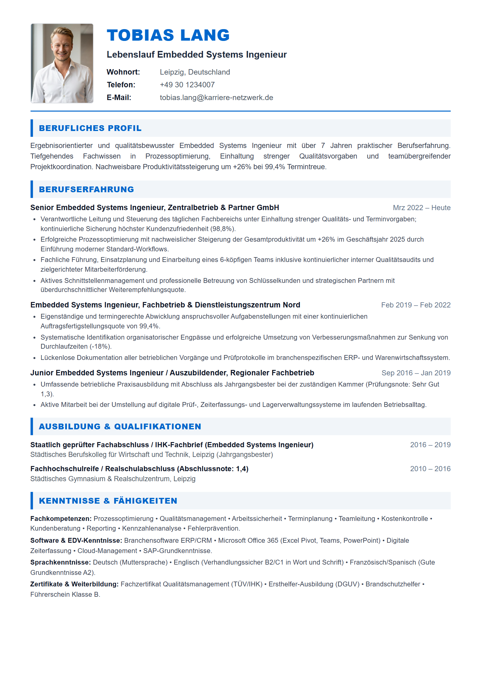 Embedded Systems Ingenieur Resume Example
