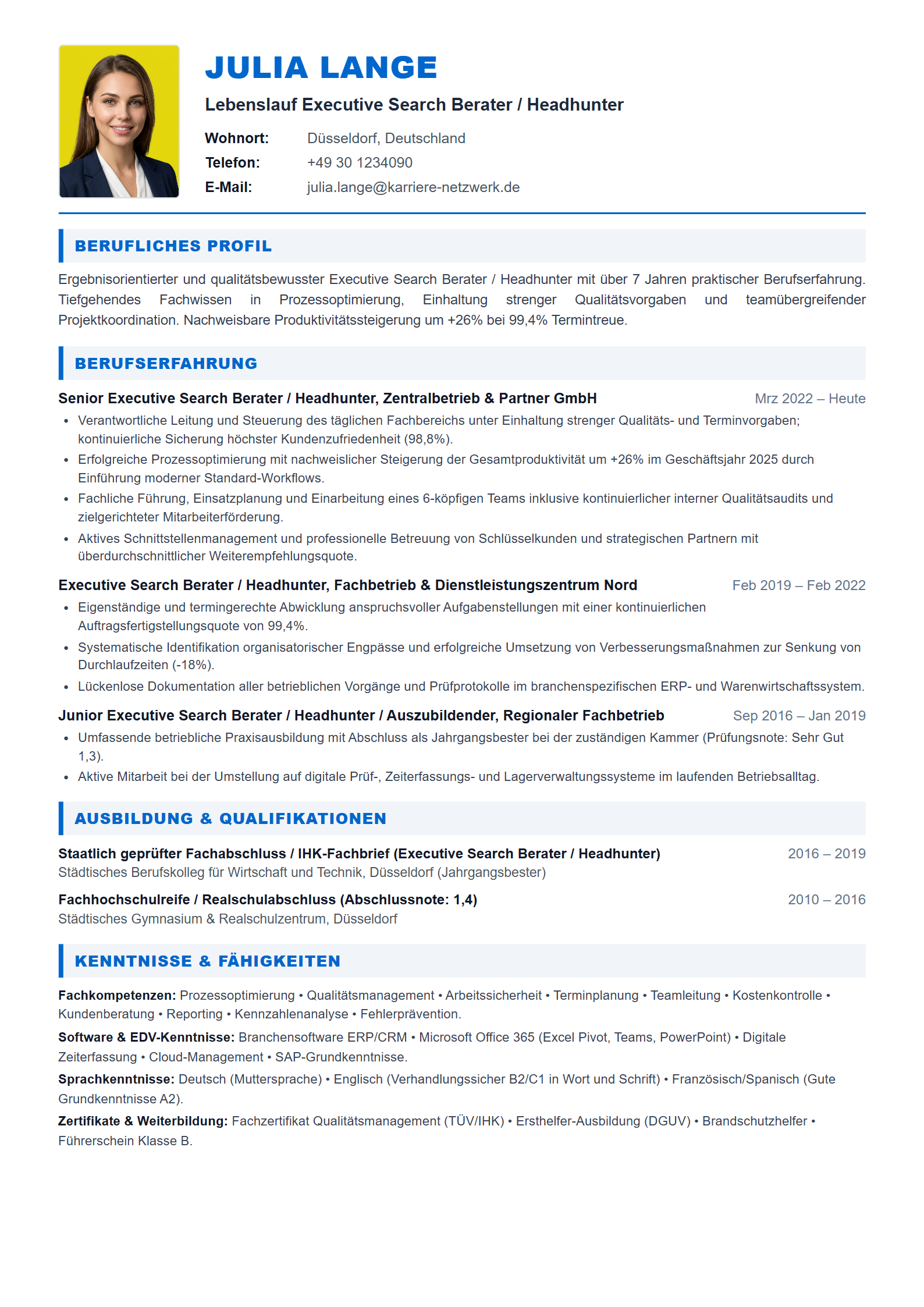 Executive Search Berater / Headhunter Resume Example