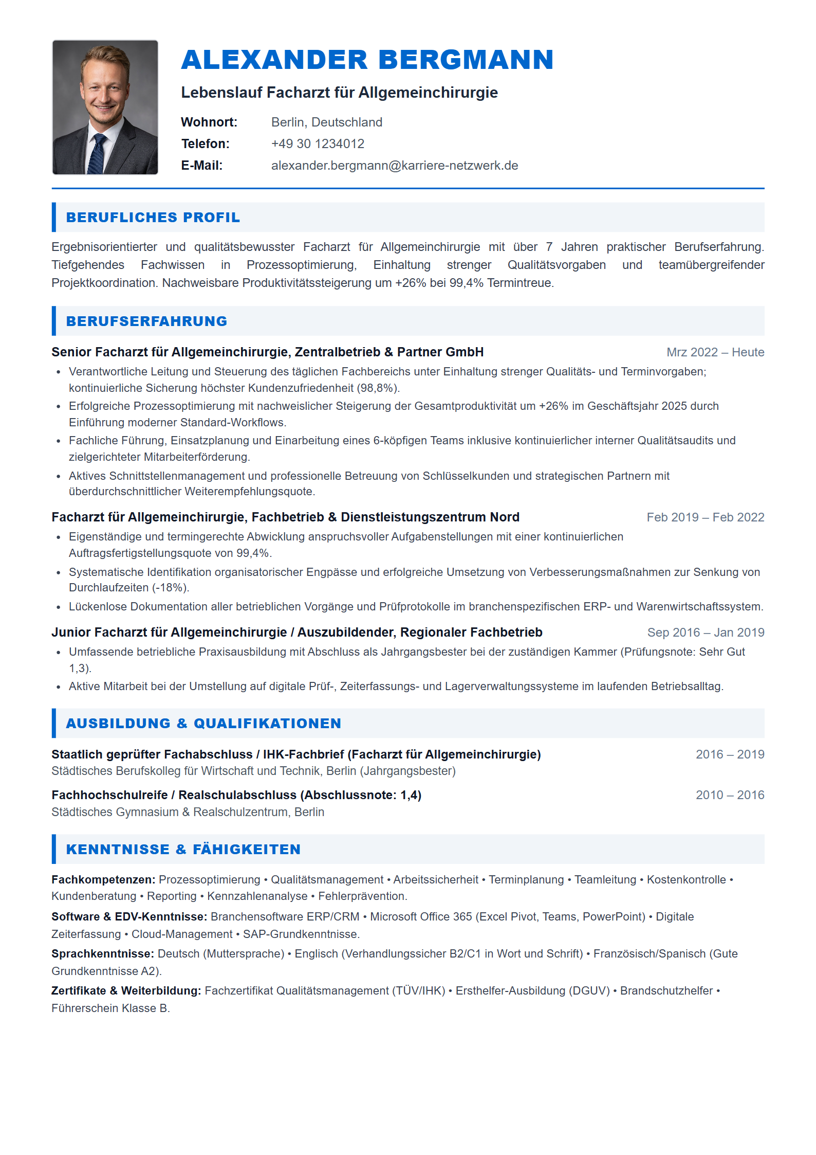 Facharzt für Allgemeinchirurgie Resume Example