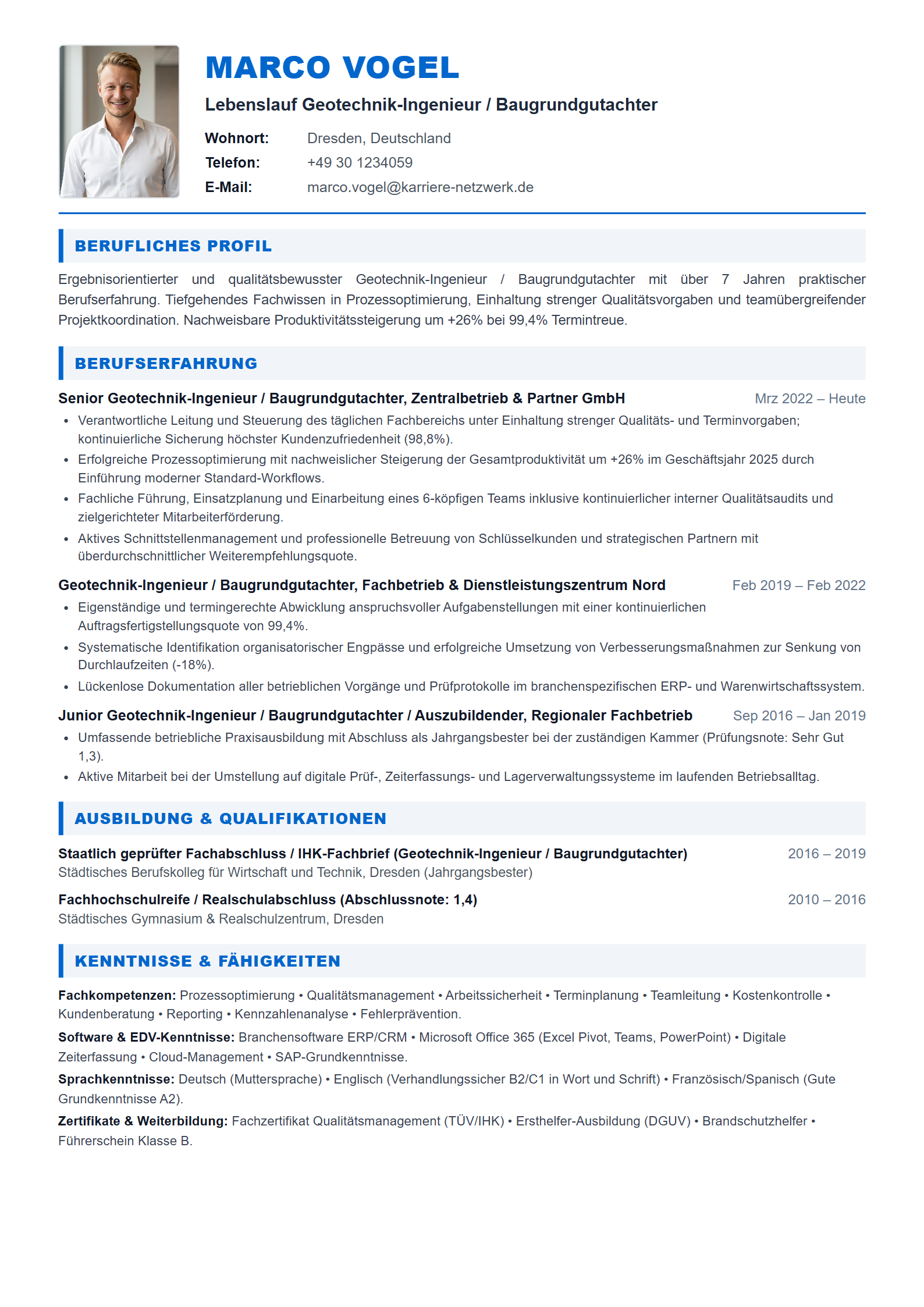 Geotechnik-Ingenieur / Baugrundgutachter Resume Example