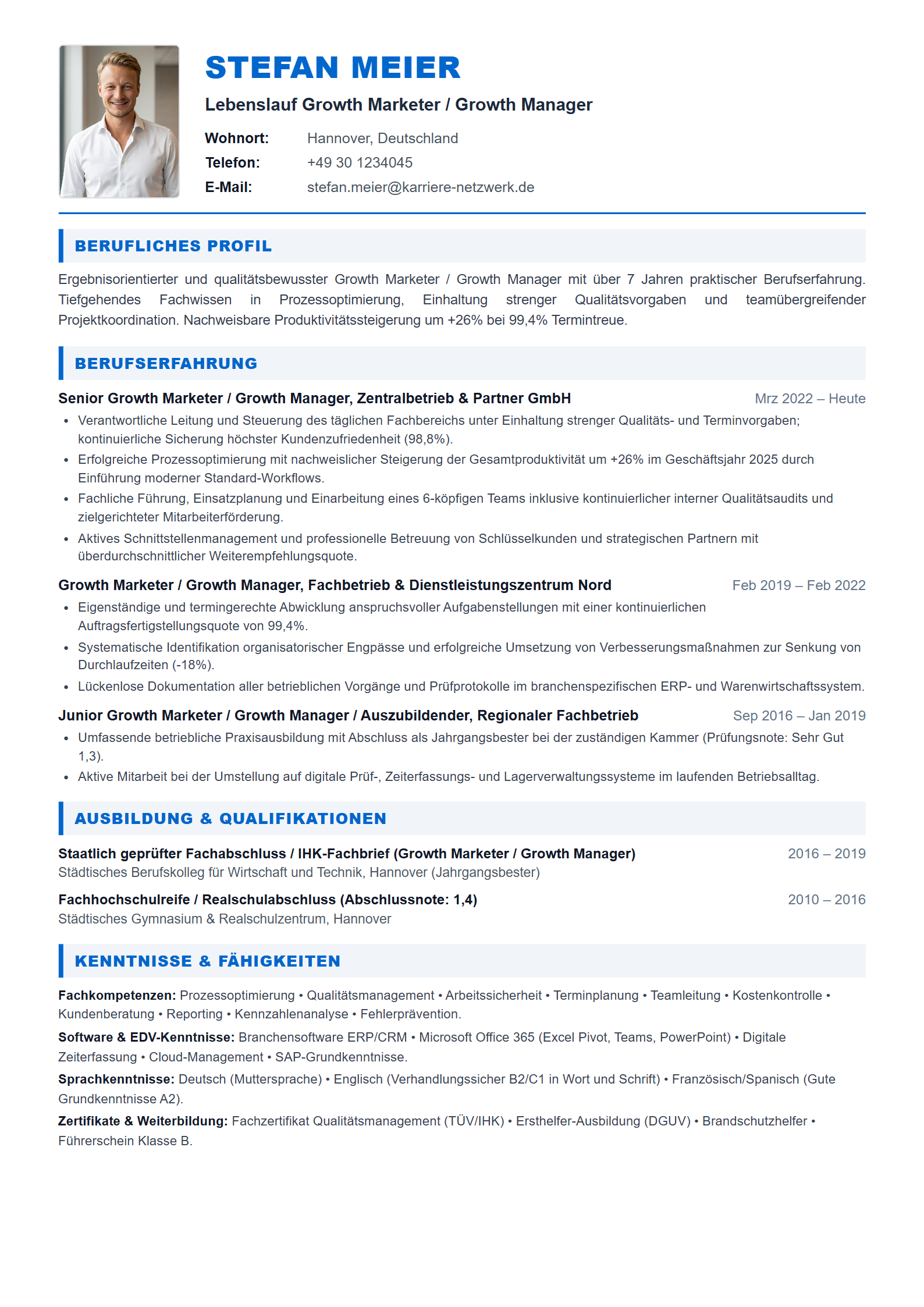 Growth Marketer / Growth Manager Resume Example