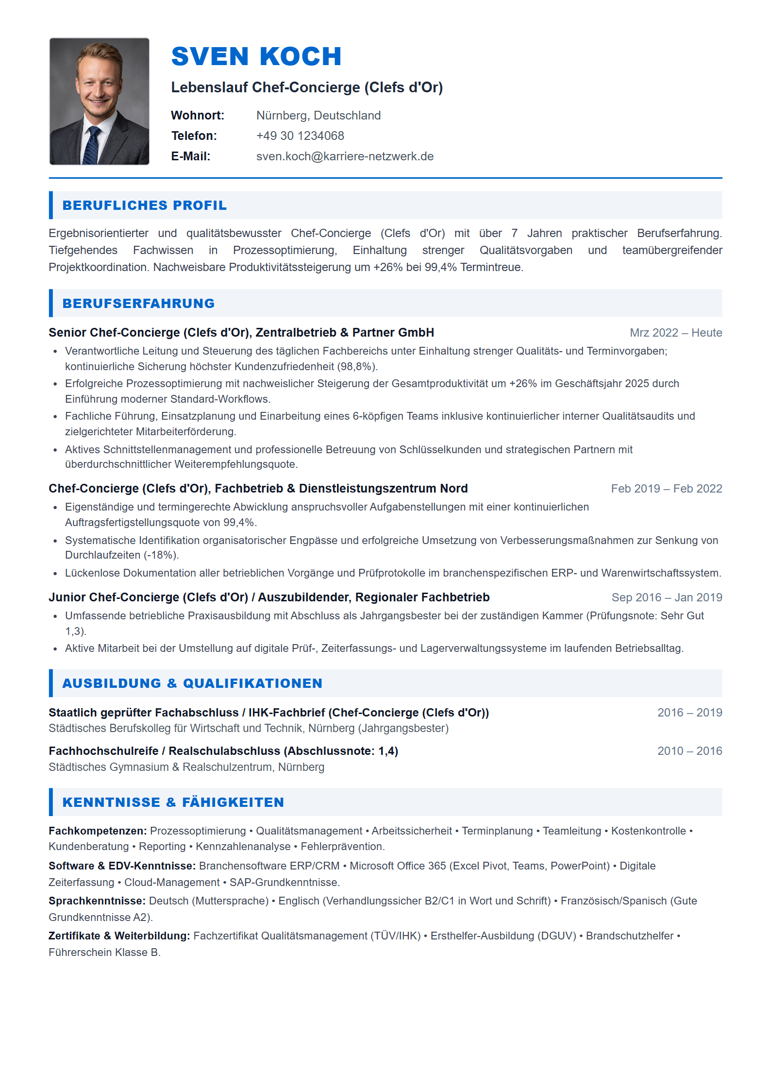Chef-Concierge (Clefs d'Or) Resume Example