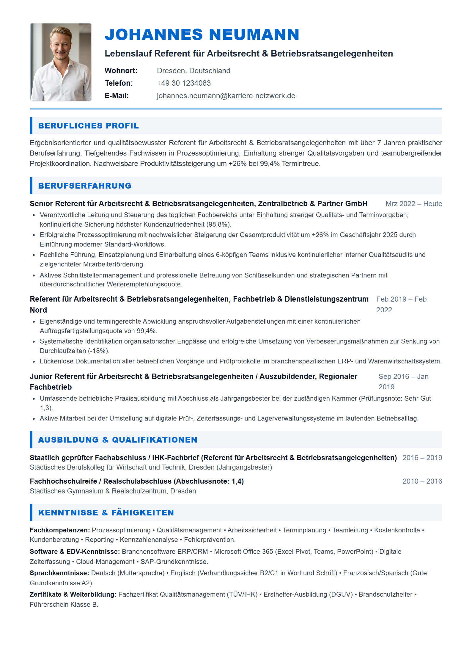 Referent für Arbeitsrecht & Betriebsratsangelegenheiten Resume Example
