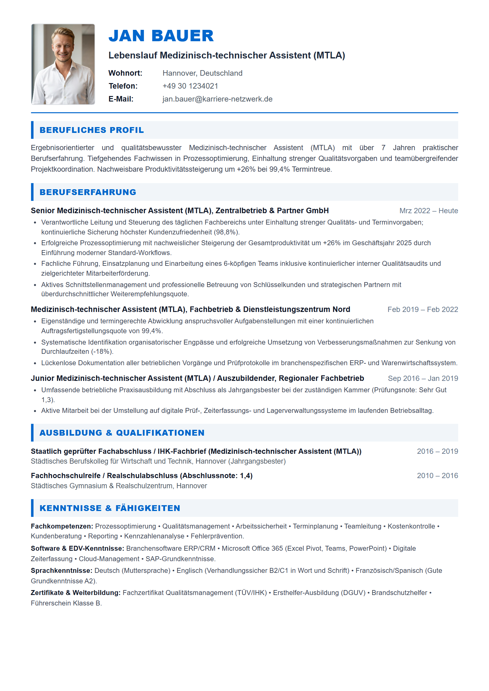 Medizinisch-technischer Assistent (MTLA) Resume Example