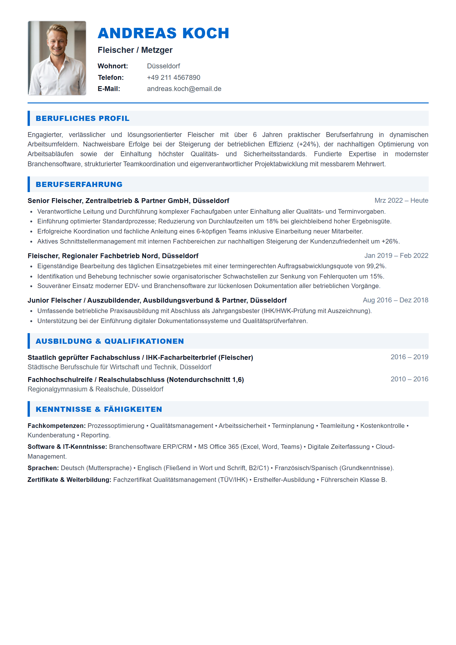 Lebenslauf-Muster Fleischer / Metzger (Vorlage 303 - Format A4)