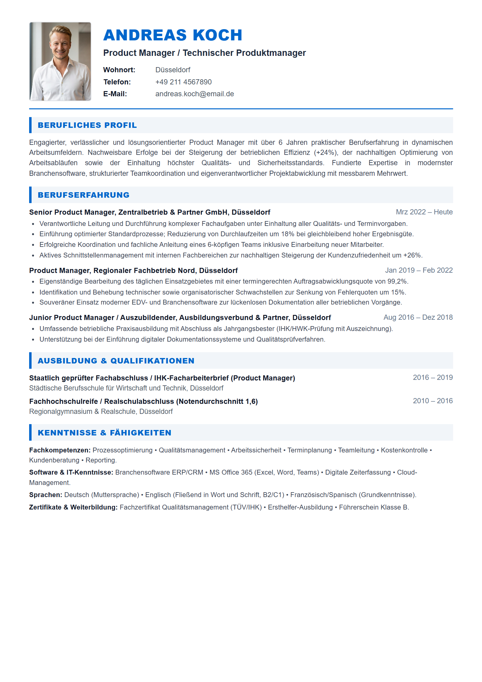 Lebenslauf-Muster Product Manager / Technischer Produktmanager (Vorlage 303 - Format A4)