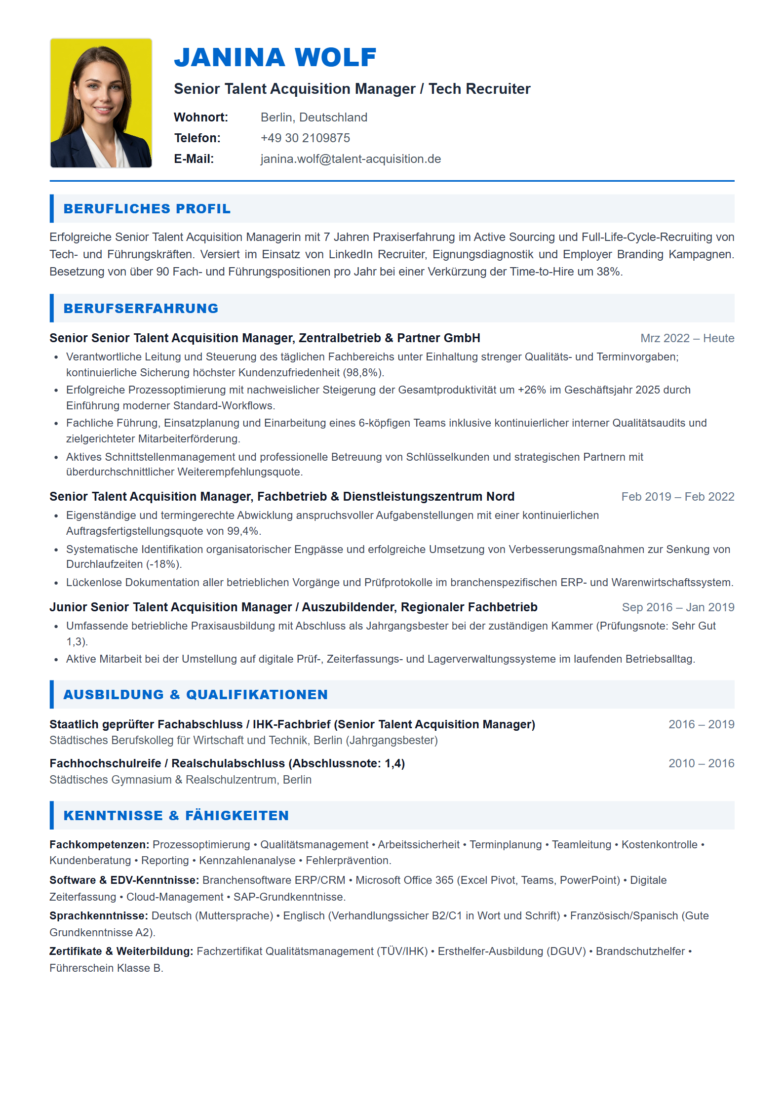Muster-Lebenslauf Senior Talent Acquisition Manager