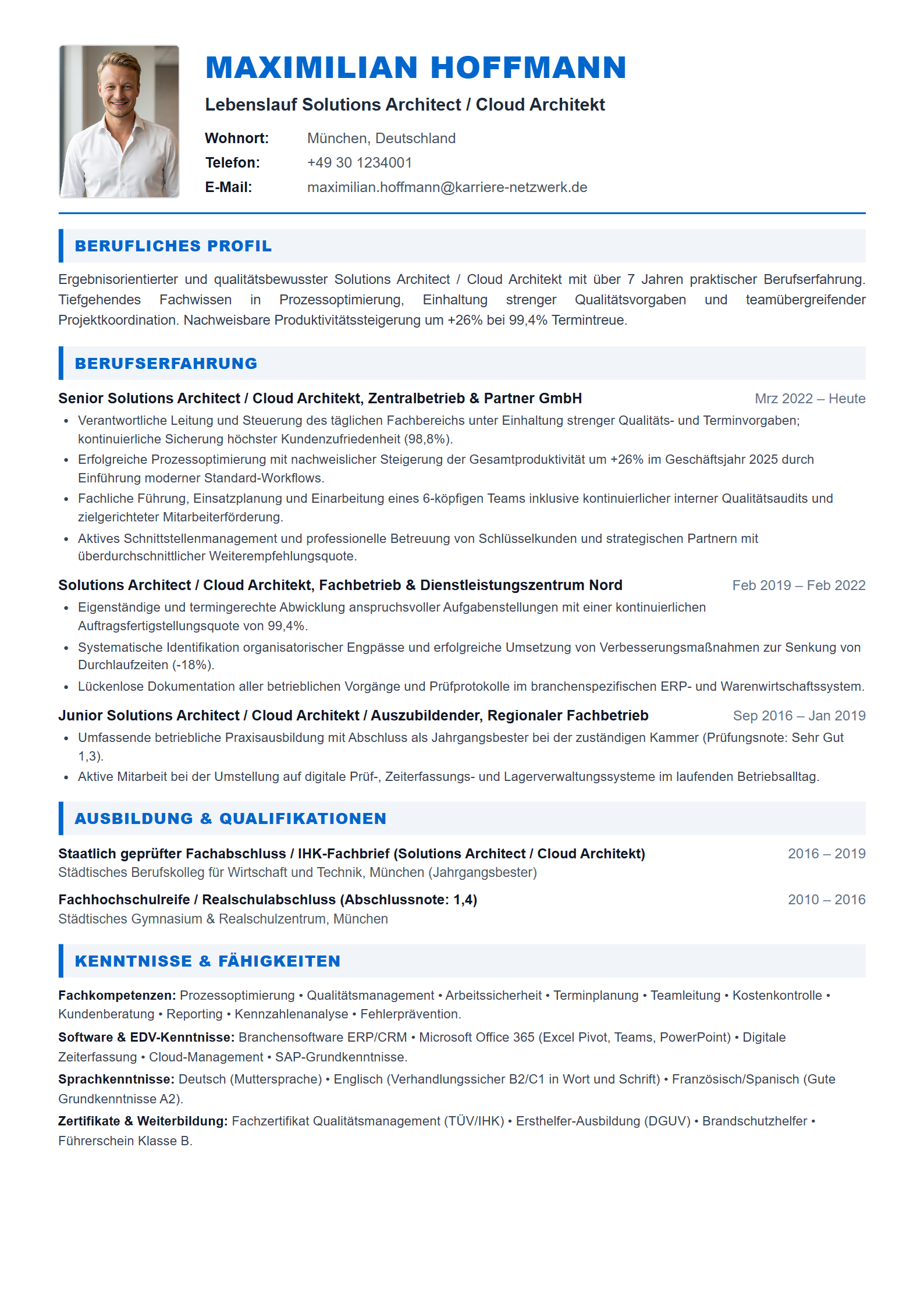 Solutions Architect / Cloud Architekt Resume Example