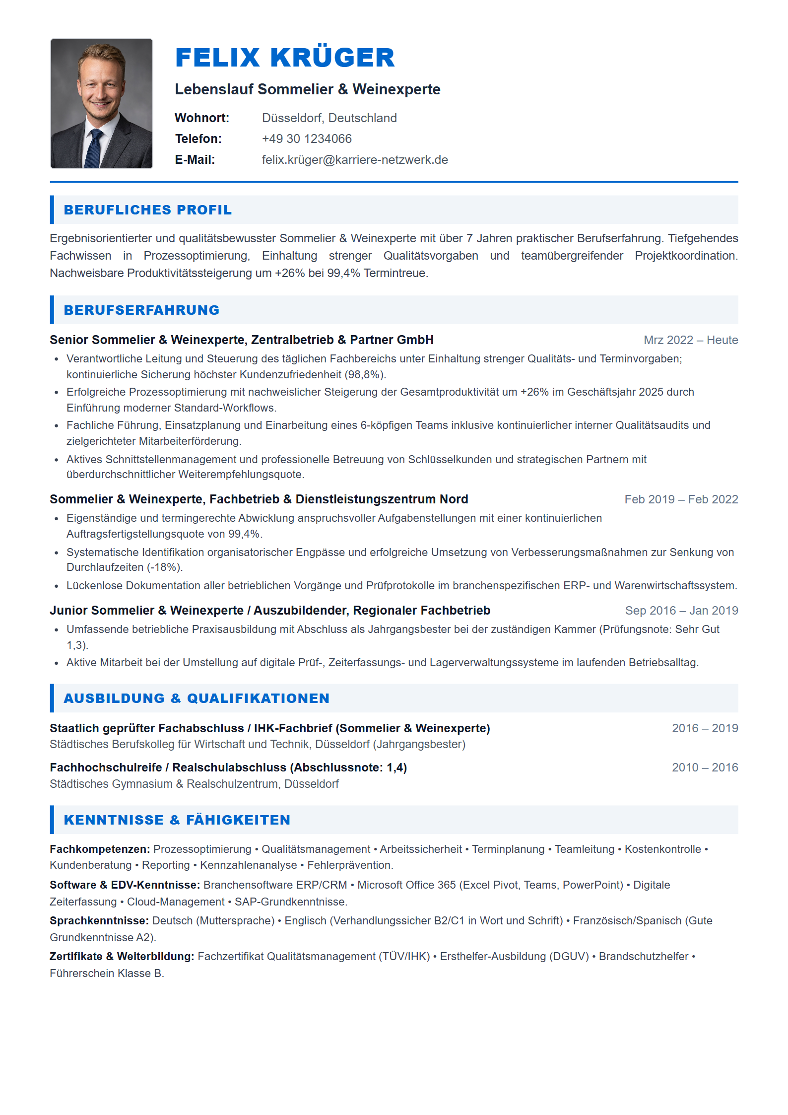 Sommelier & Weinexperte Resume Example