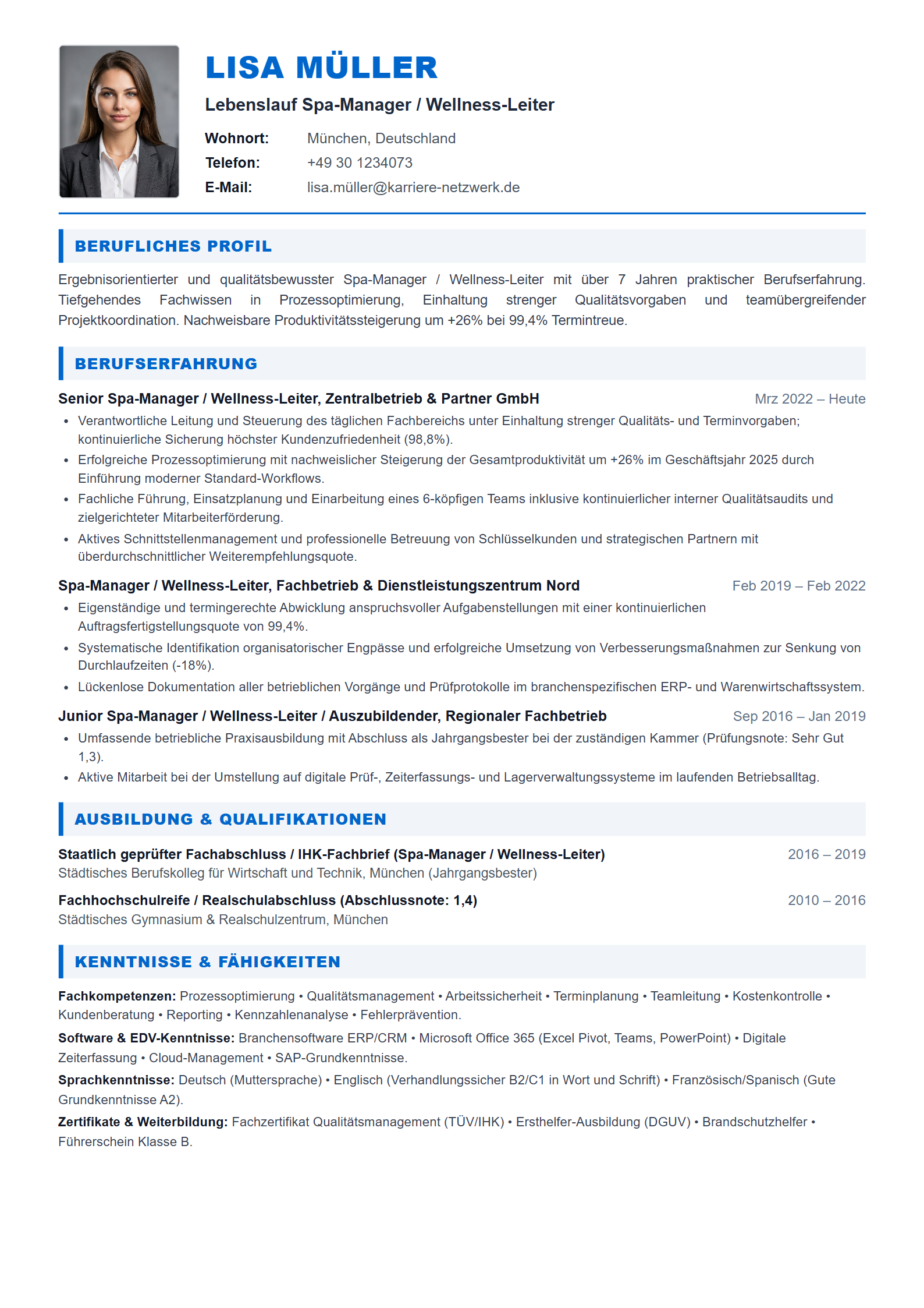 Spa-Manager / Wellness-Leiter Resume Example