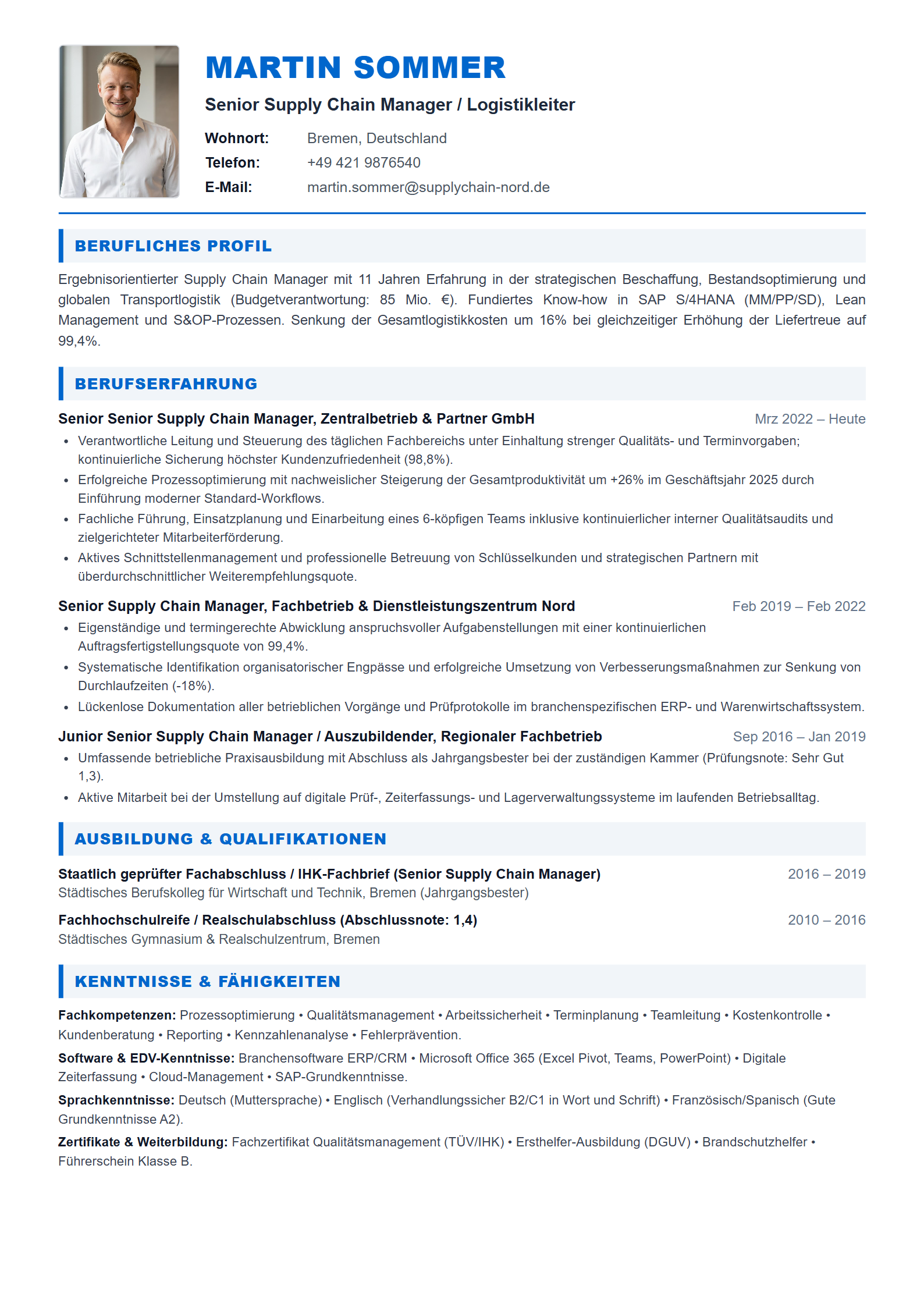 Muster-Lebenslauf Senior Supply Chain Manager