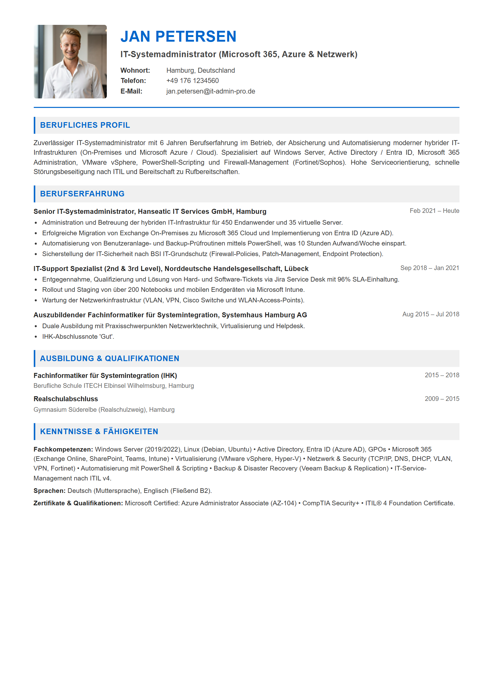 Lebenslauf-Muster IT-Systemadministrator / IT-Support