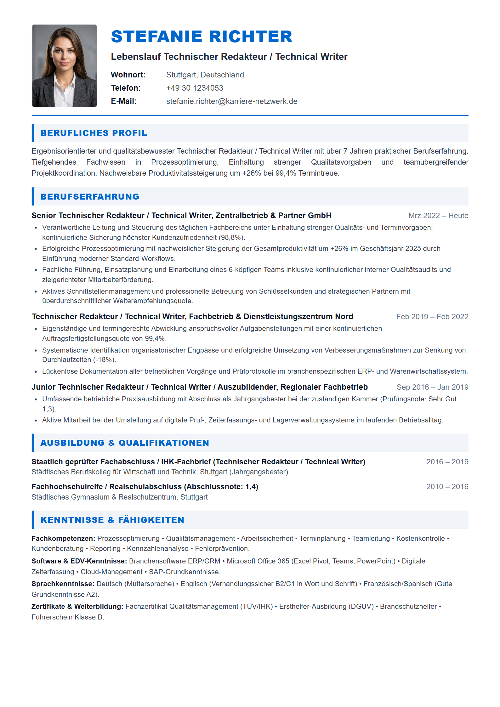 Technischer Redakteur / Technical Writer Resume Example