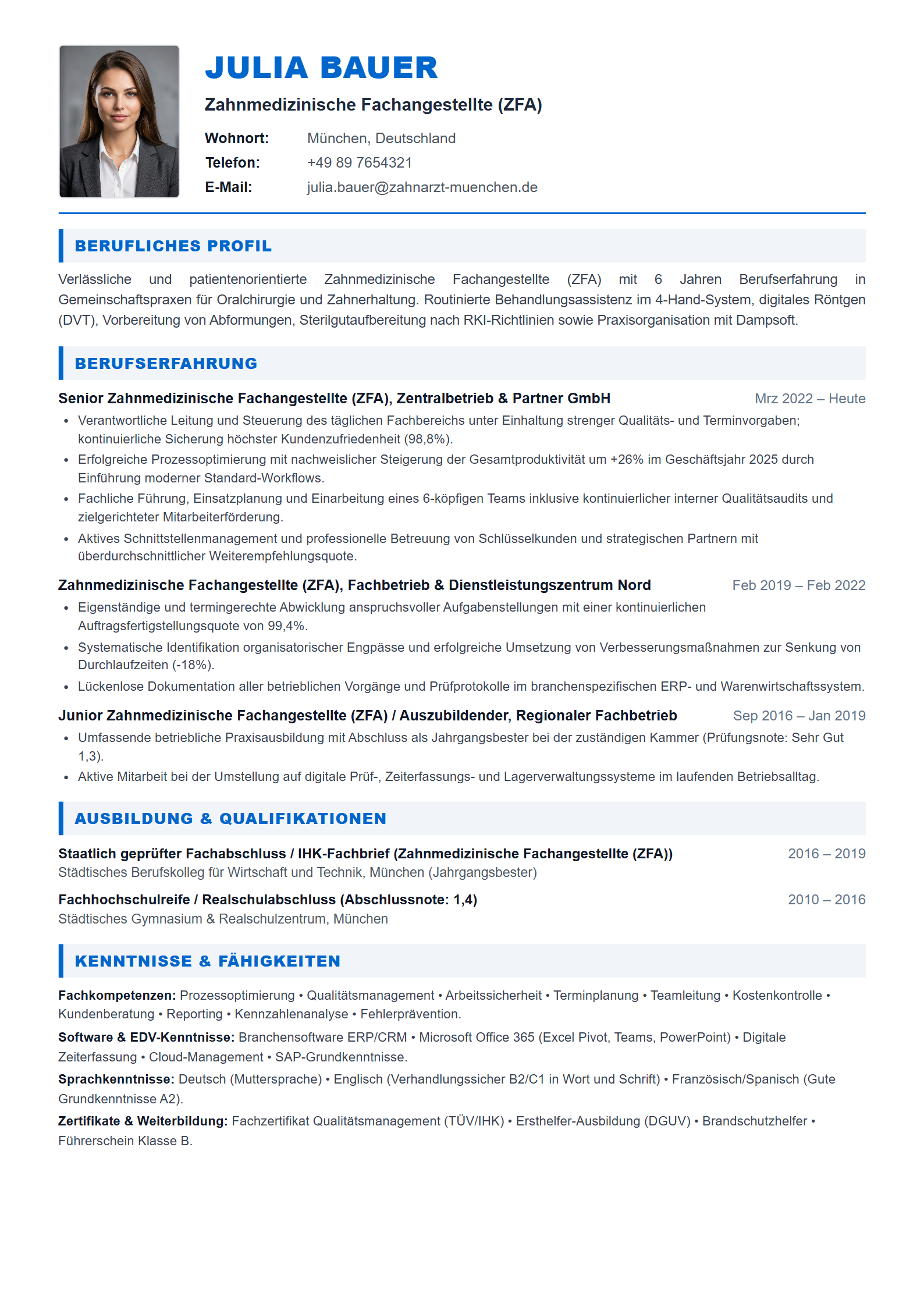 Muster-Lebenslauf Zahnmedizinische Fachangestellte (ZFA)