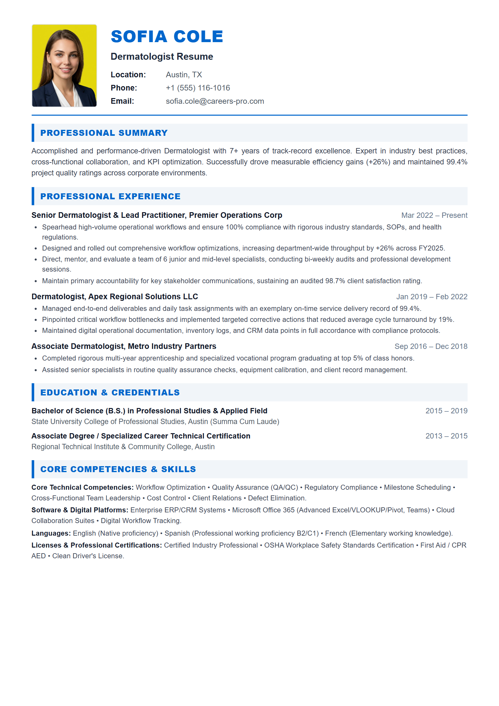 Dermatologist Resume Example