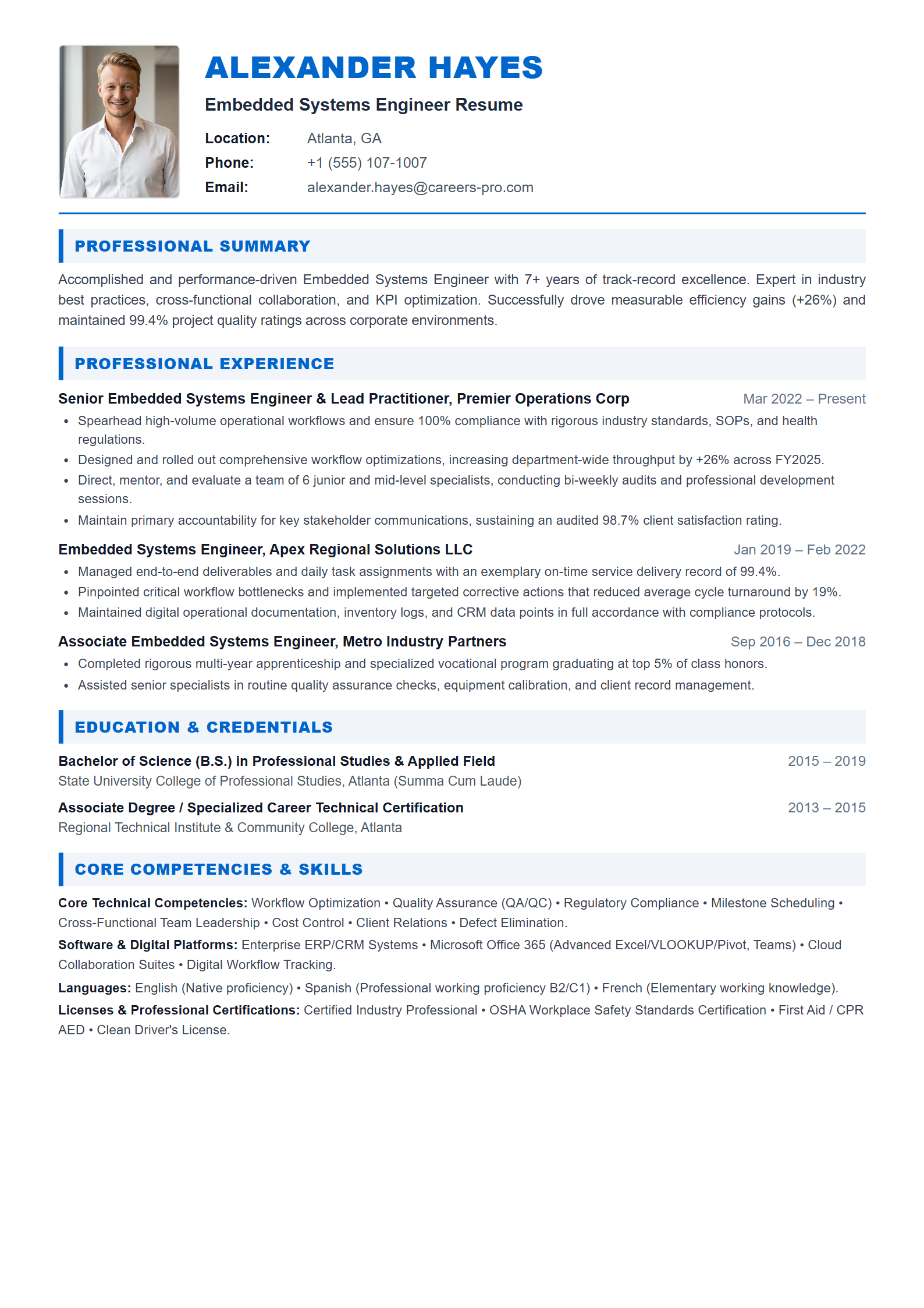 Embedded Systems Engineer Resume Example