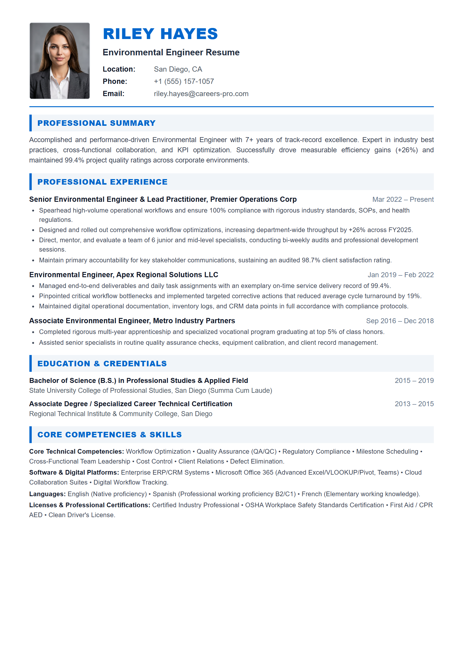 Environmental Engineer Resume Example