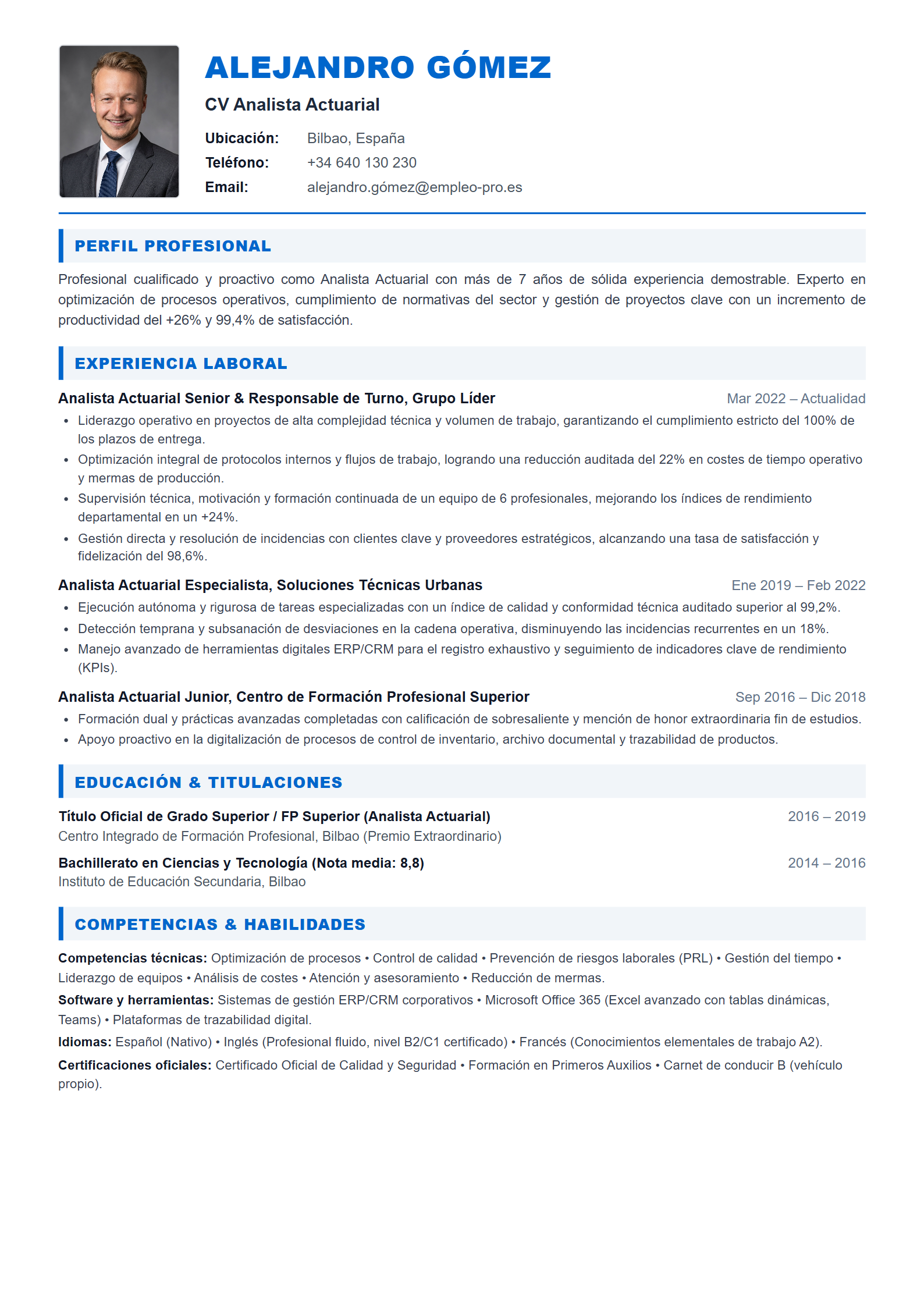 Analista Actuarial Resume Example