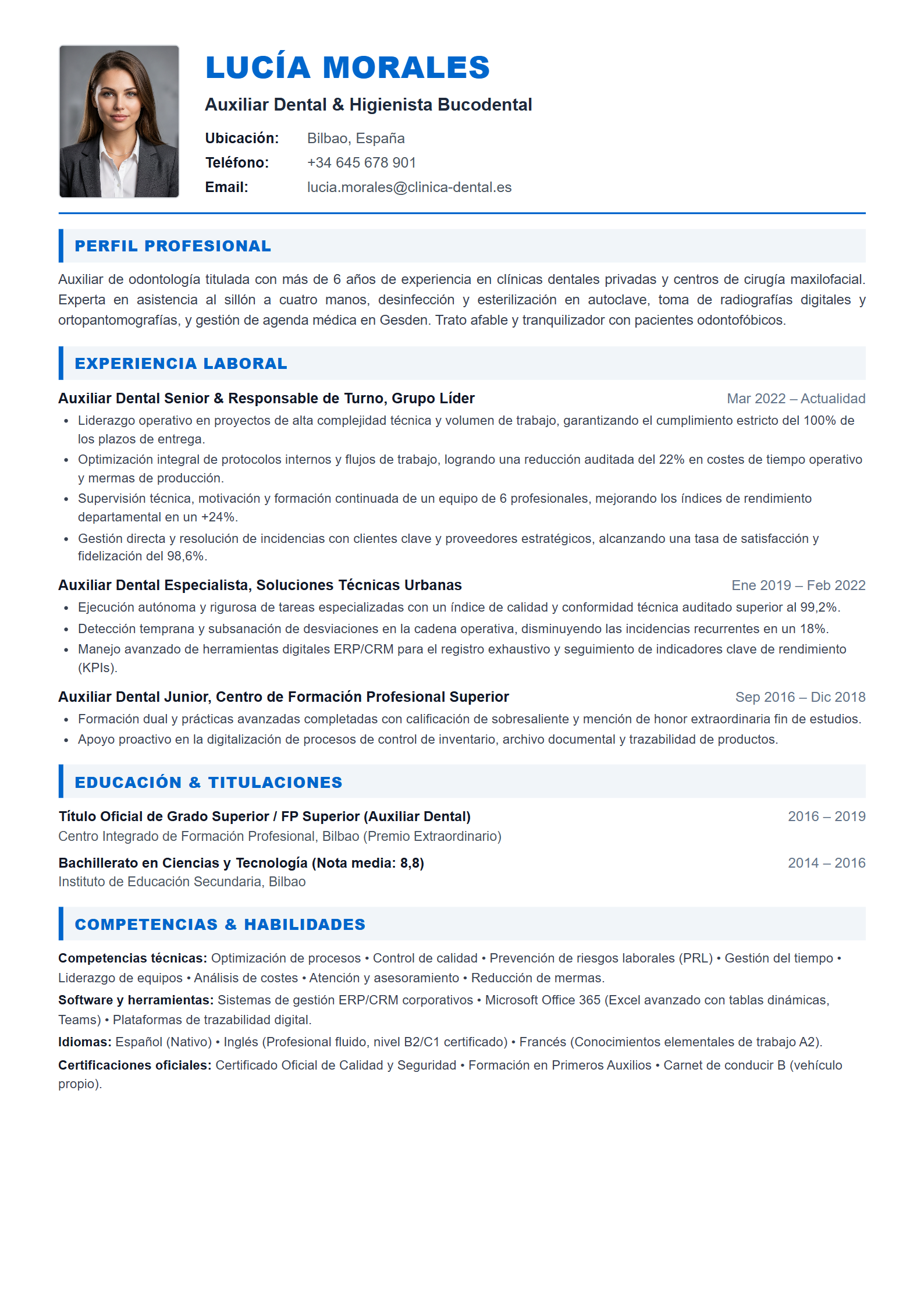Modelo de Curriculum Auxiliar Dental