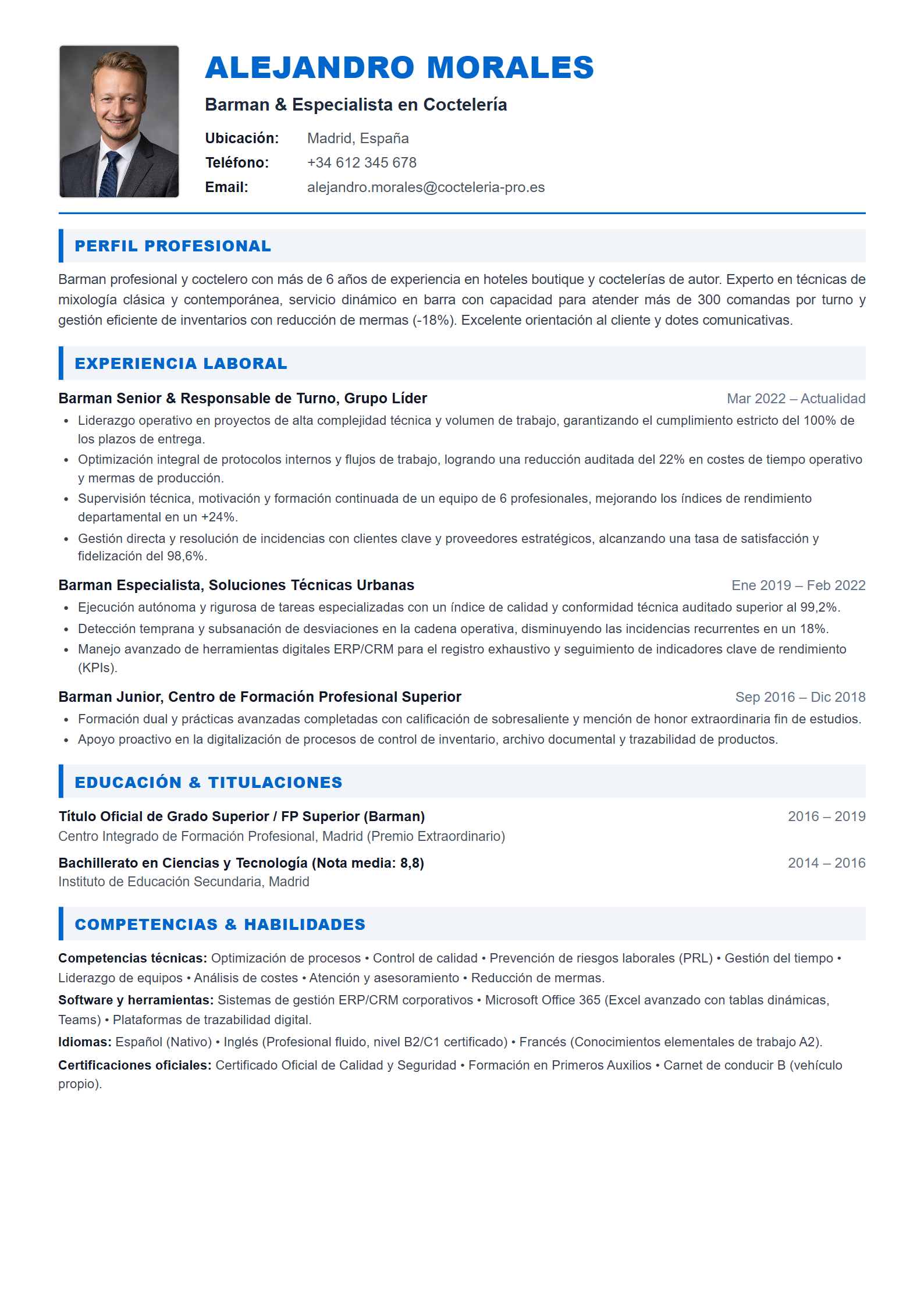Modelo de Curriculum Barman