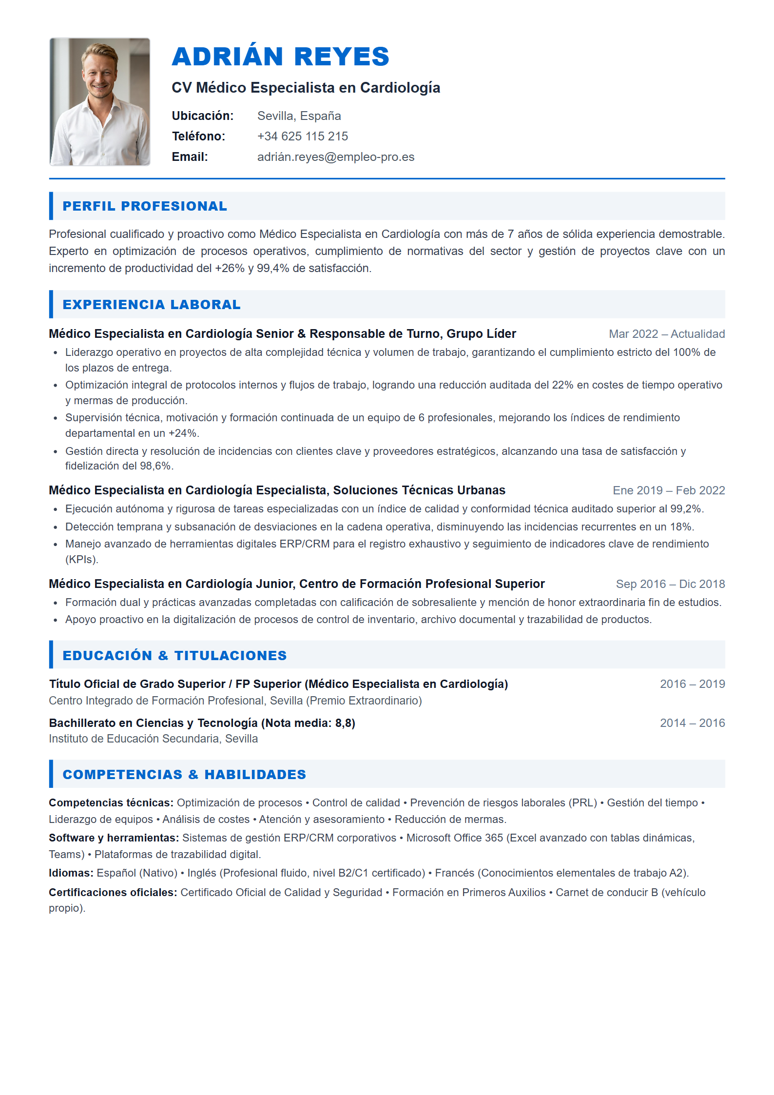 Médico Especialista en Cardiología Resume Example