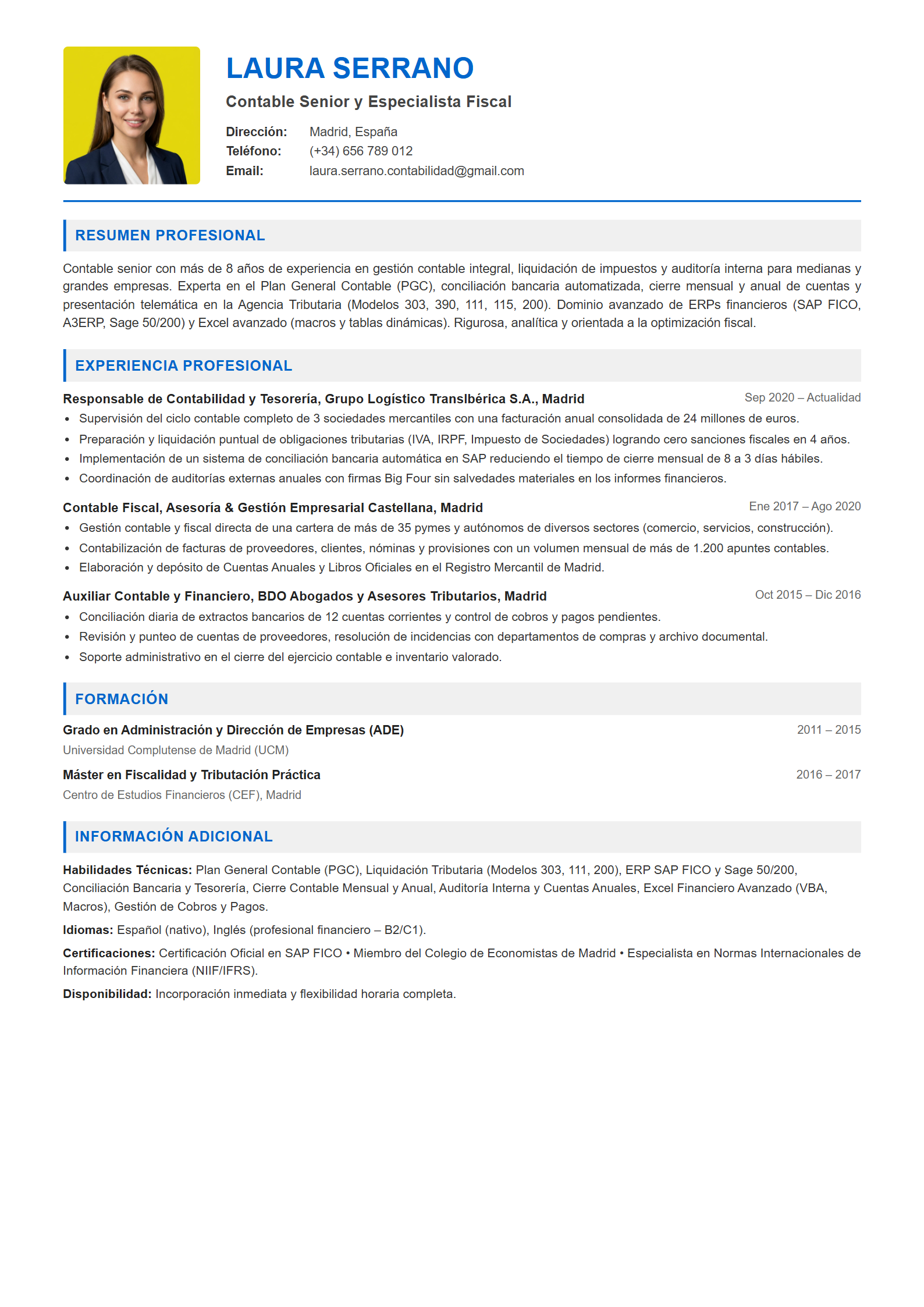 Ejemplo de CV Contable