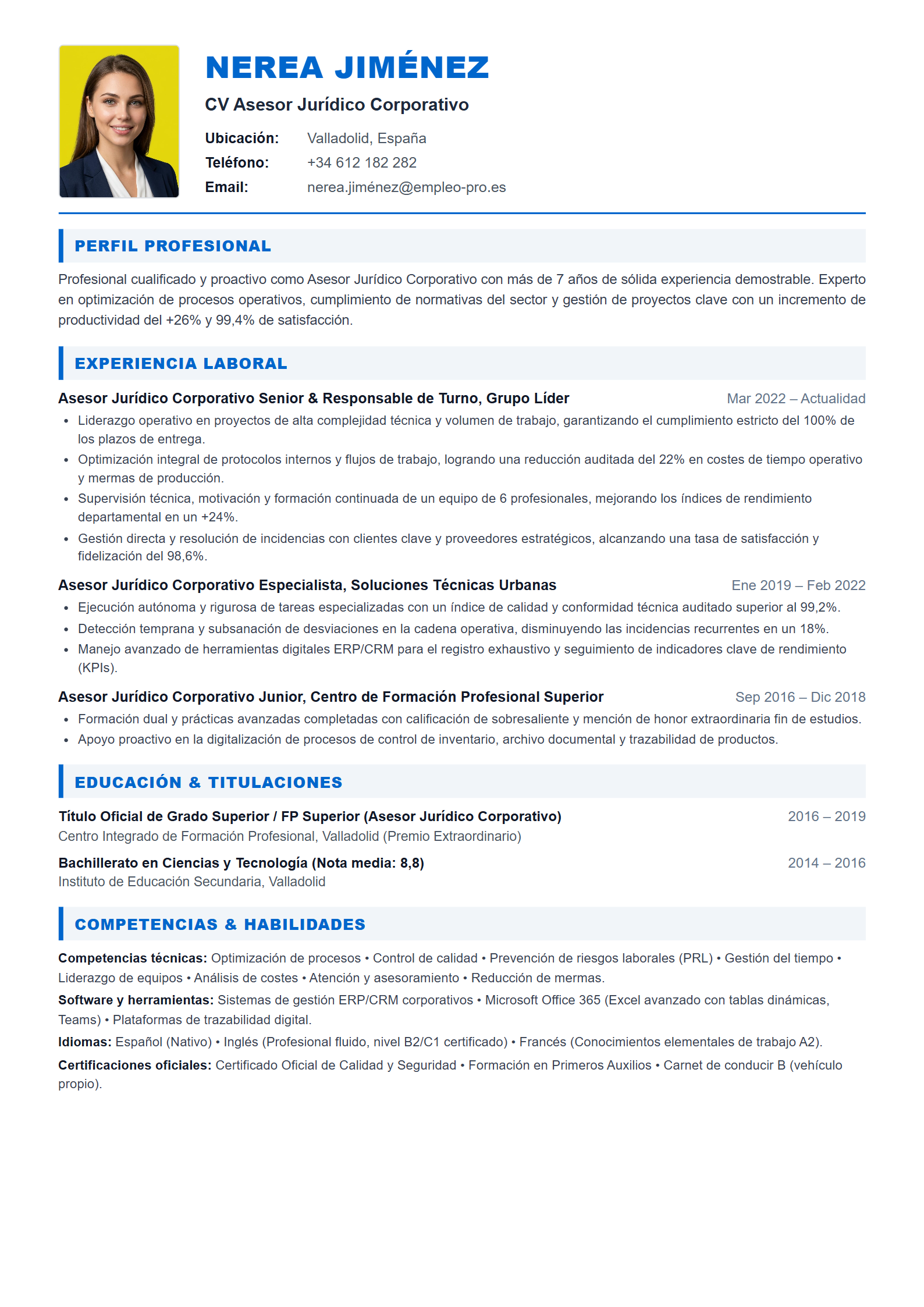 Asesor Jurídico Corporativo Resume Example