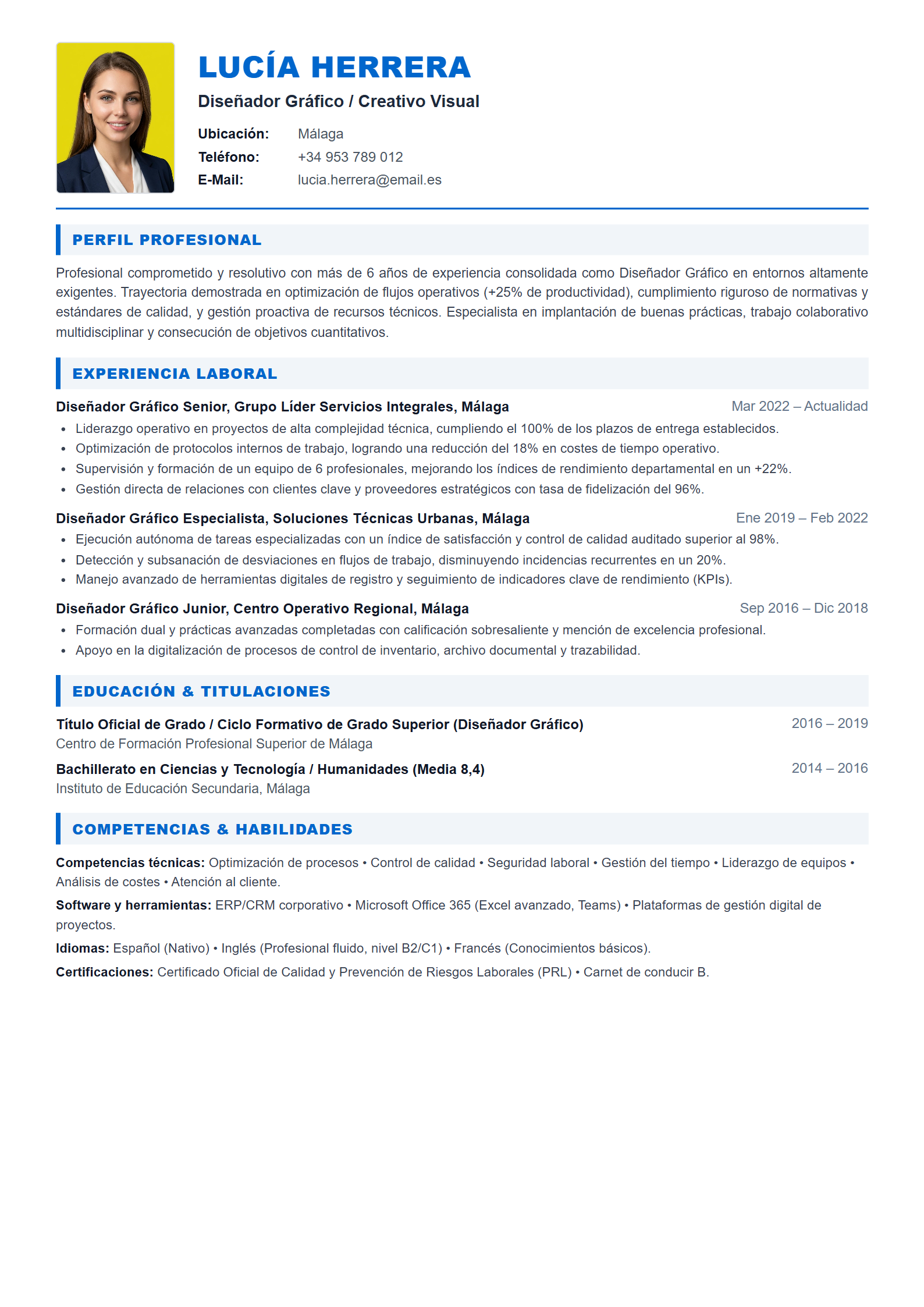 Ejemplo de CV Diseñador Gráfico / Creativo Visual