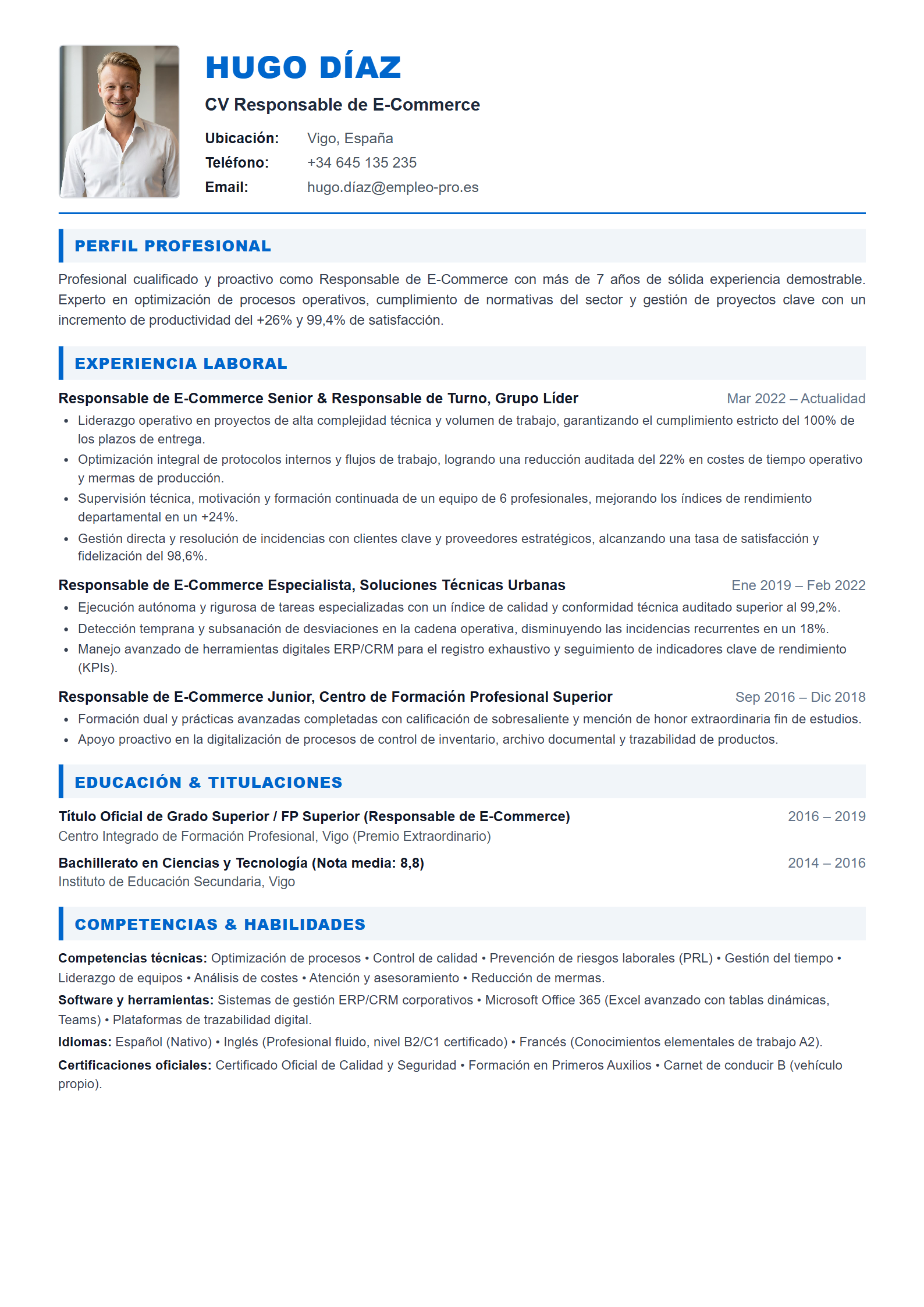 Responsable de E-Commerce Resume Example