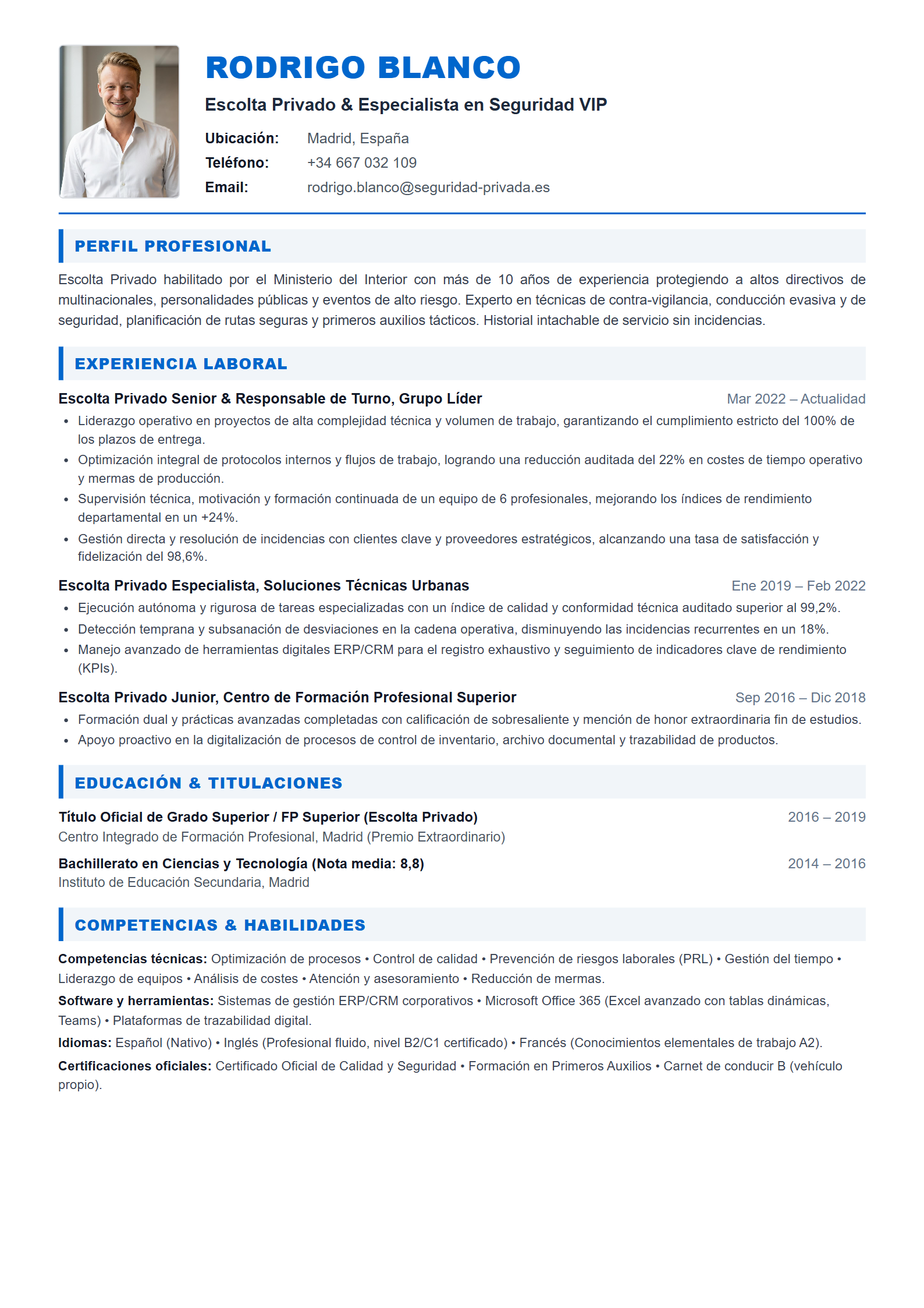 Modelo de Curriculum Escolta Privado