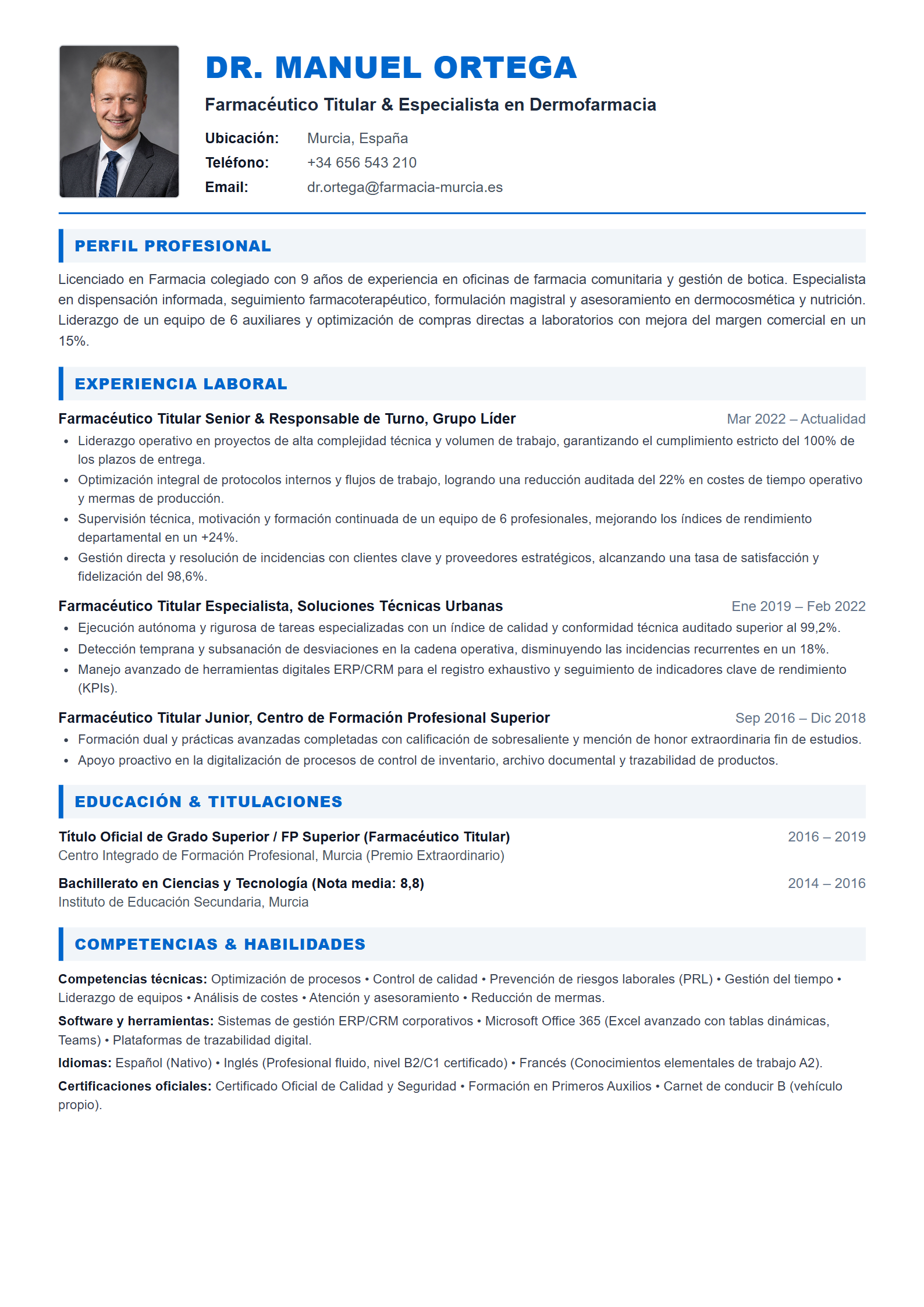 Modelo de Curriculum Farmacéutico Titular