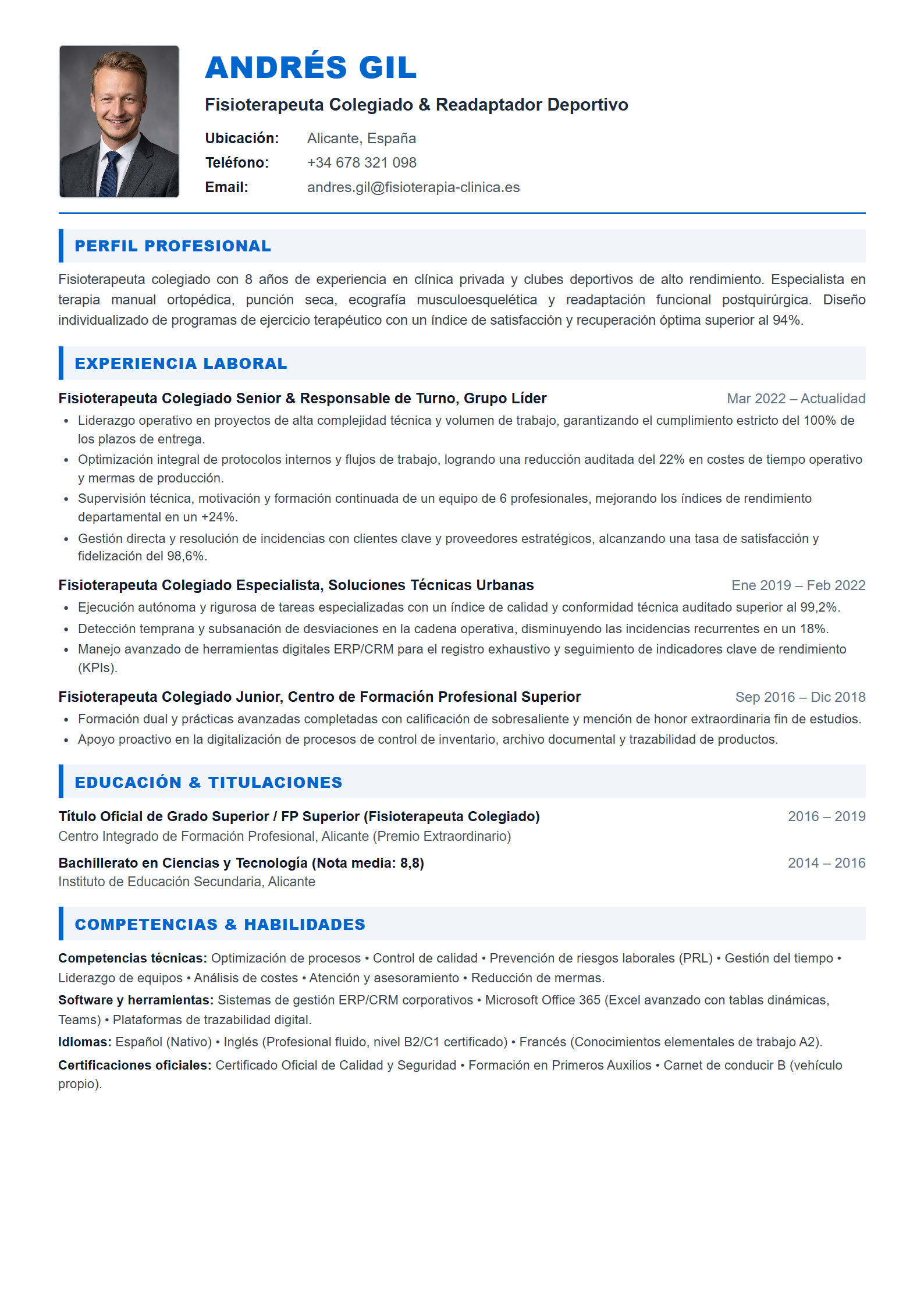 Modelo de Curriculum Fisioterapeuta Colegiado