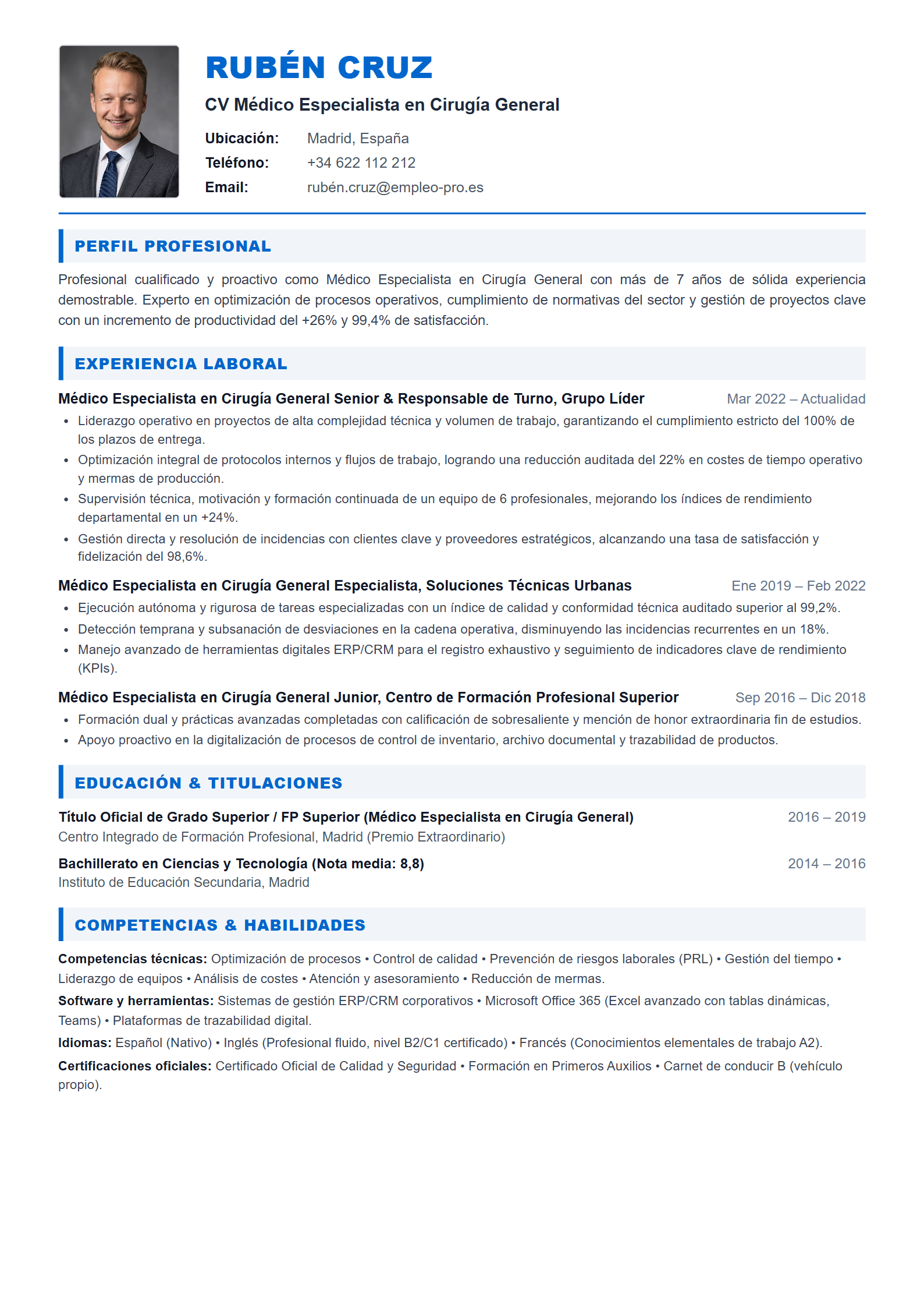 Médico Especialista en Cirugía General Resume Example
