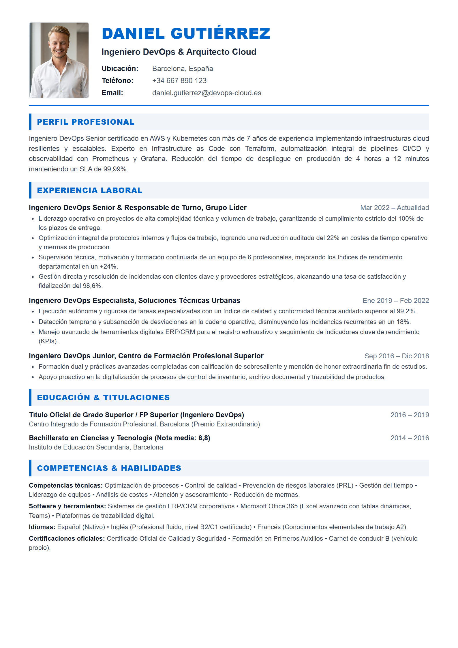 Modelo de Curriculum Ingeniero DevOps