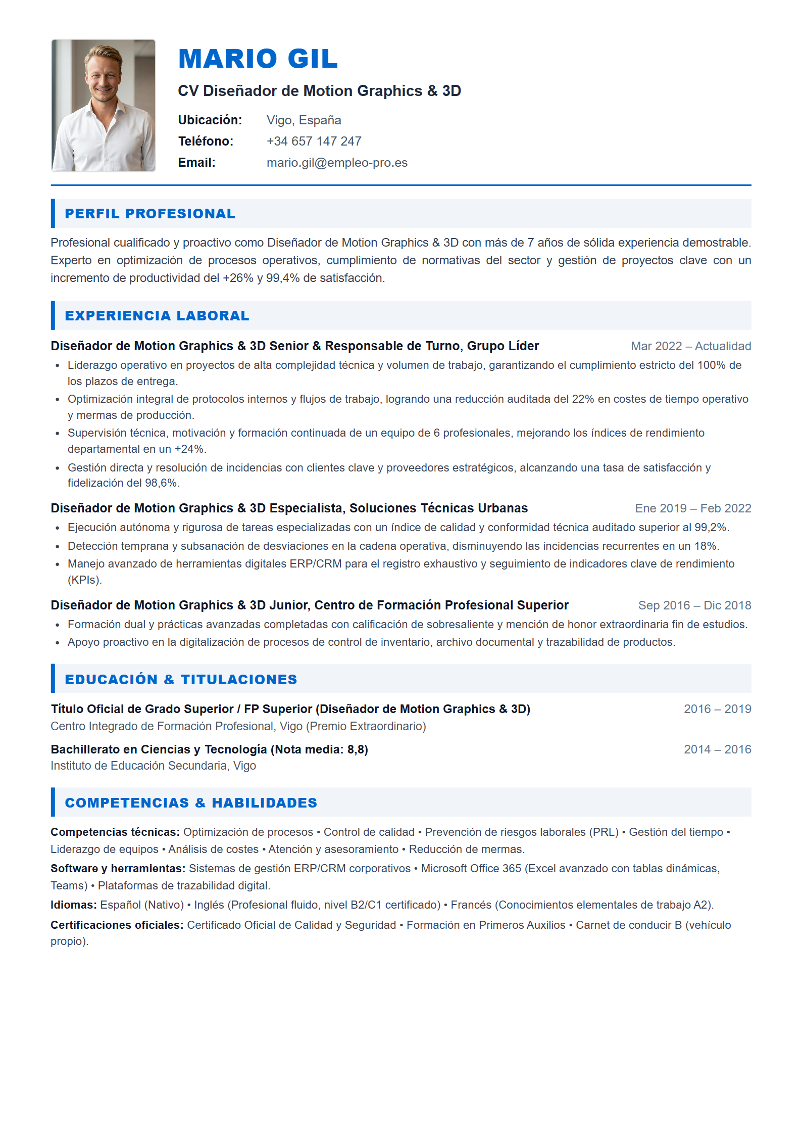 Diseñador de Motion Graphics & 3D Resume Example