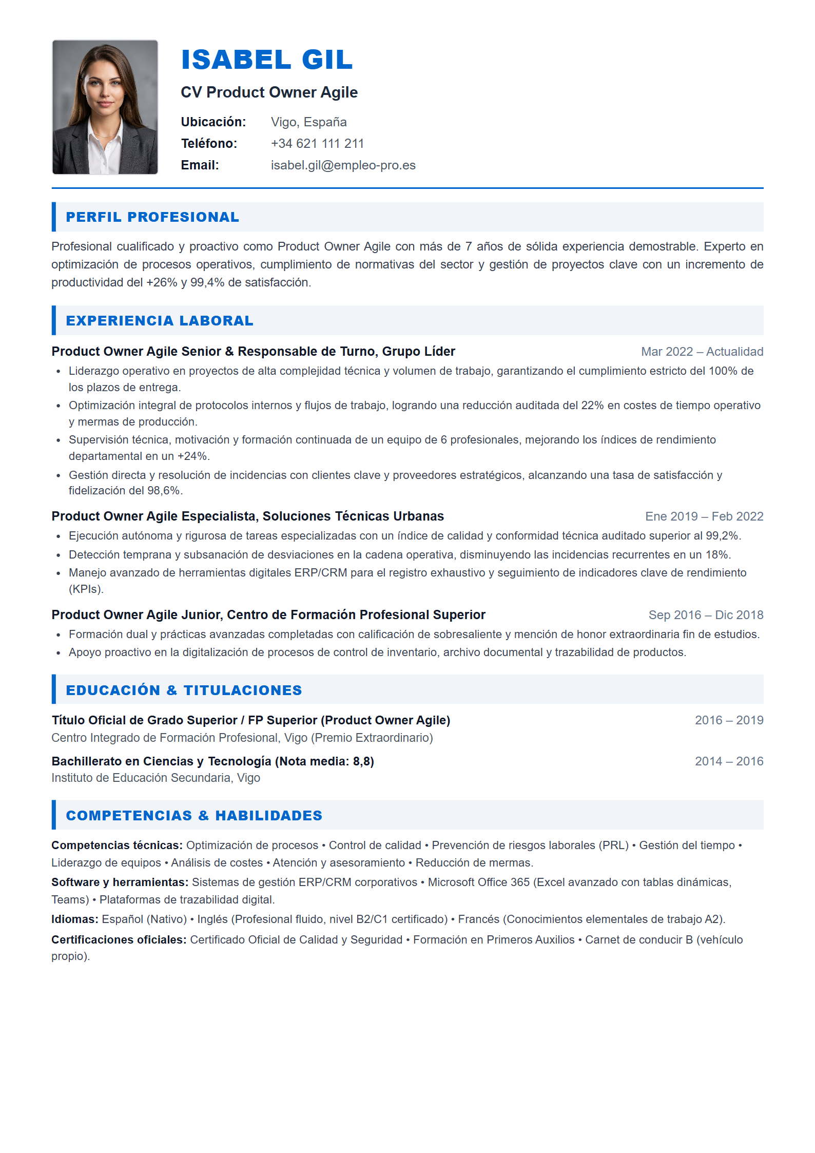 Product Owner Agile Resume Example