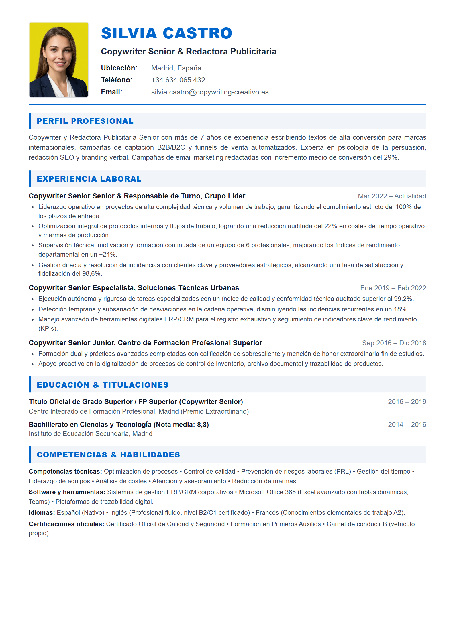 Modelo de Curriculum Copywriter Senior