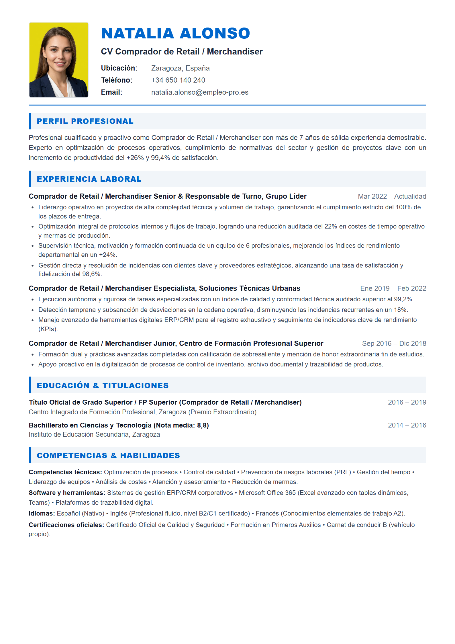 Comprador de Retail / Merchandiser Resume Example