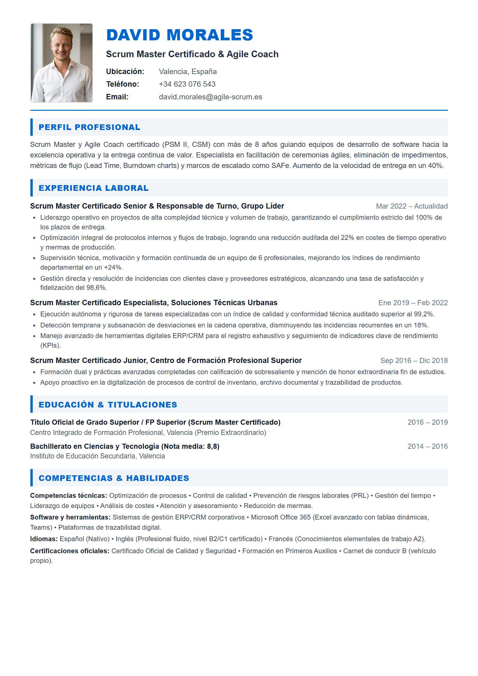 Modelo de Curriculum Scrum Master Certificado