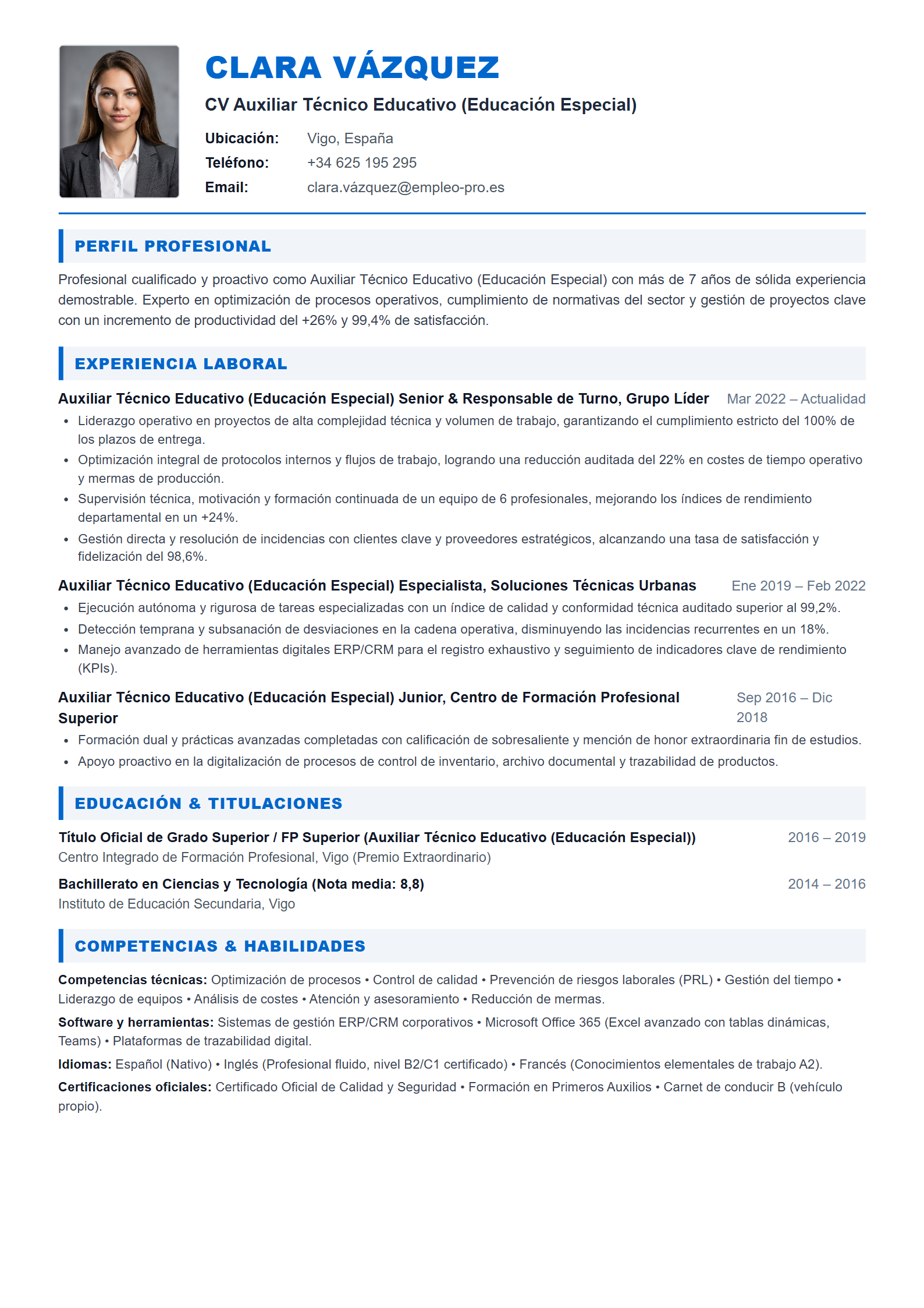 Auxiliar Técnico Educativo (Educación Especial) Resume Example