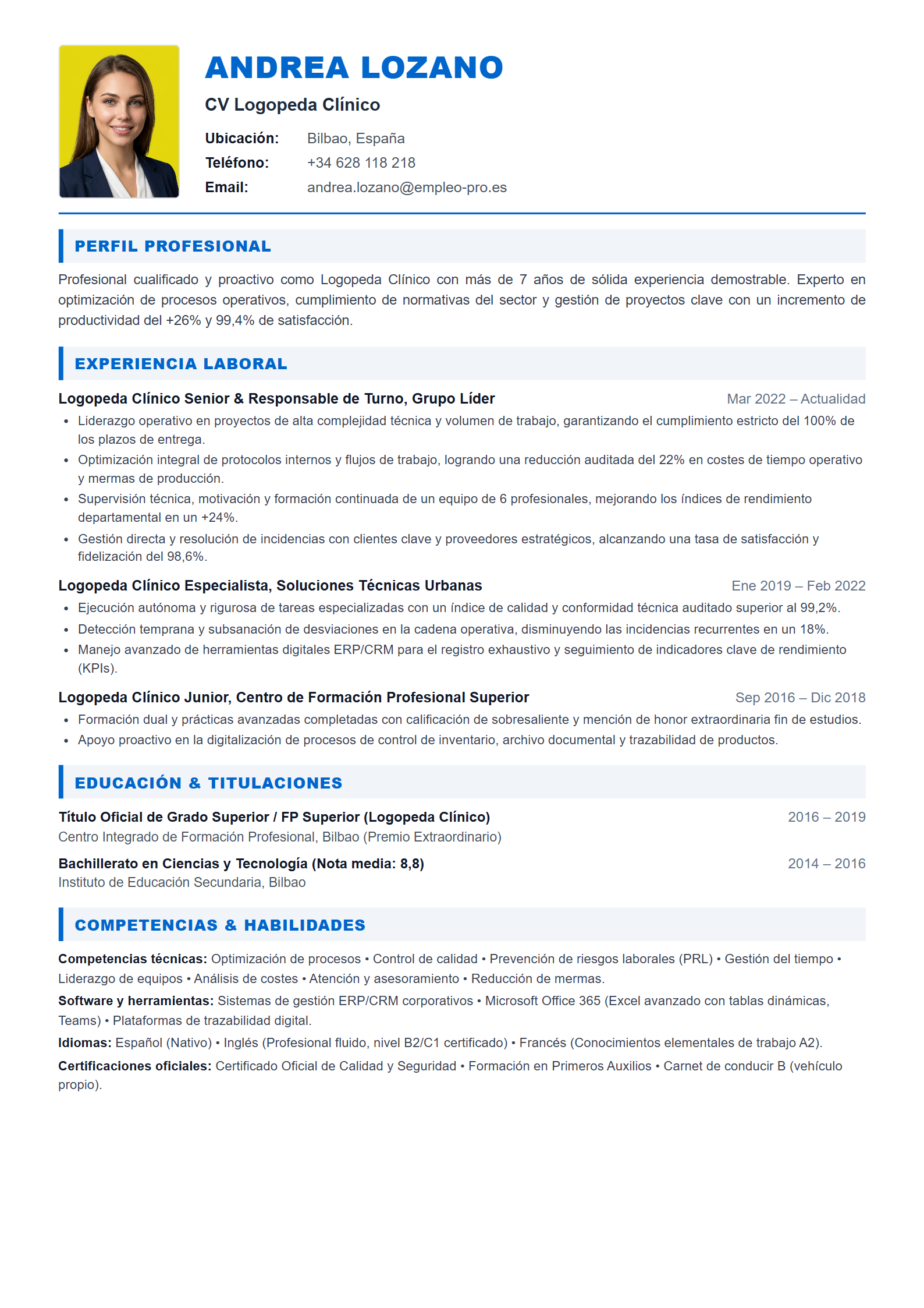 Logopeda Clínico Resume Example