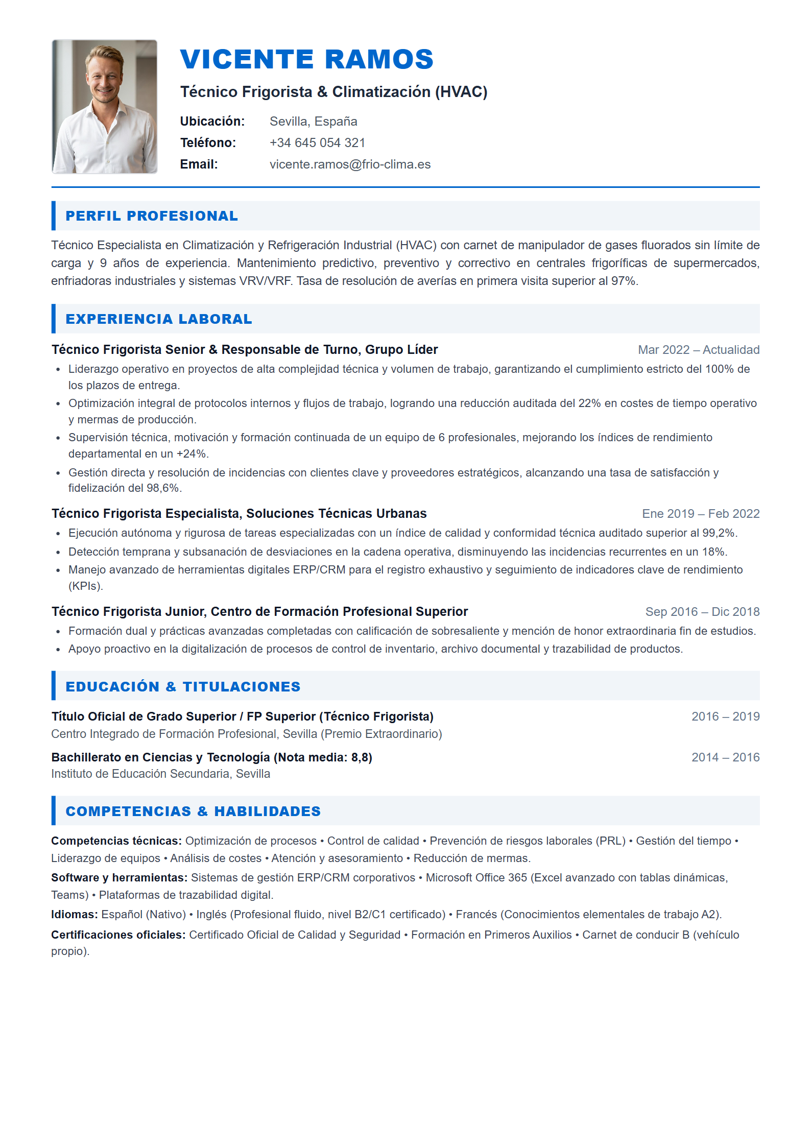 Modelo de Curriculum Técnico Frigorista