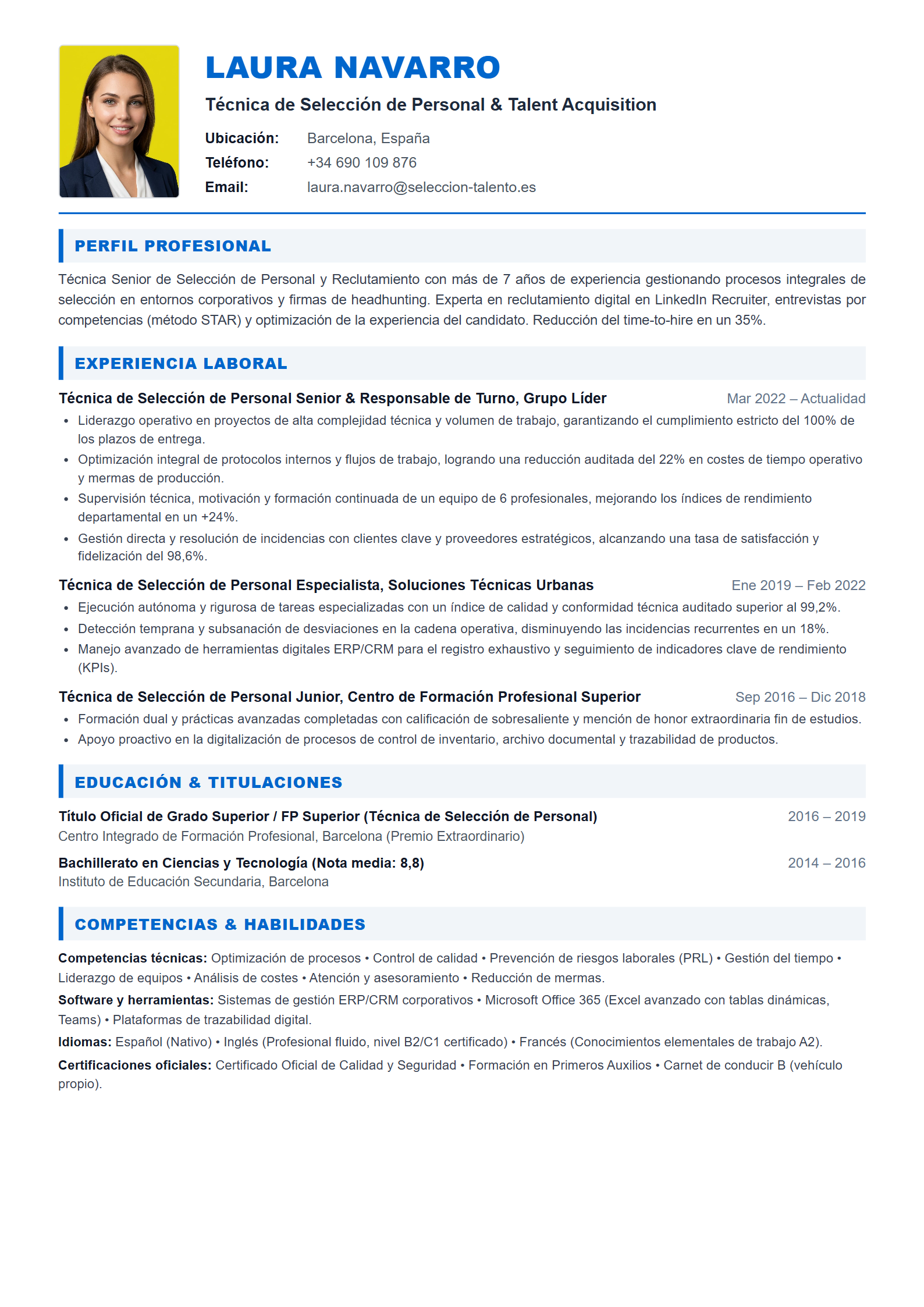 Modelo de Curriculum Técnica de Selección de Personal