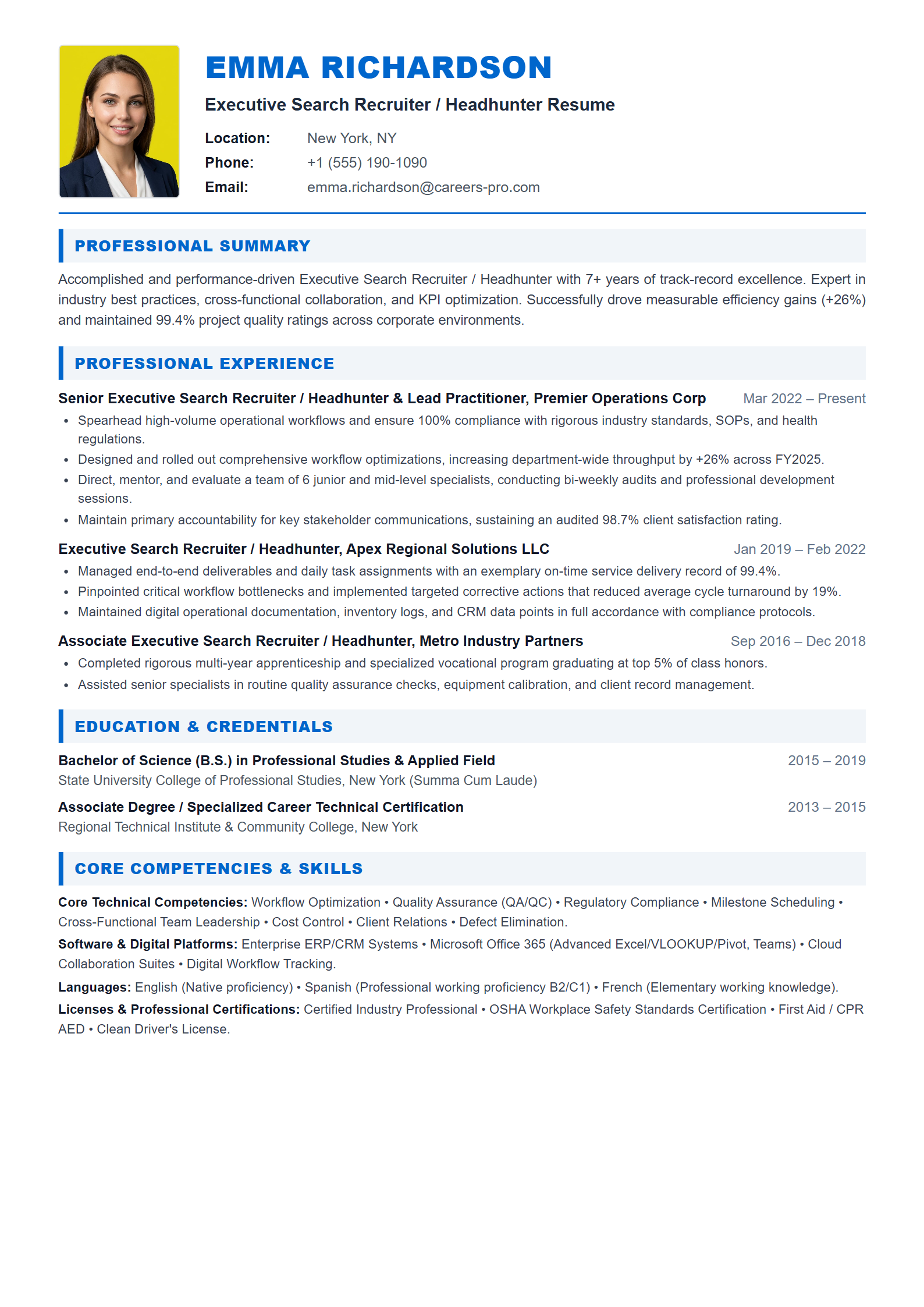 Executive Search Recruiter / Headhunter Resume Example