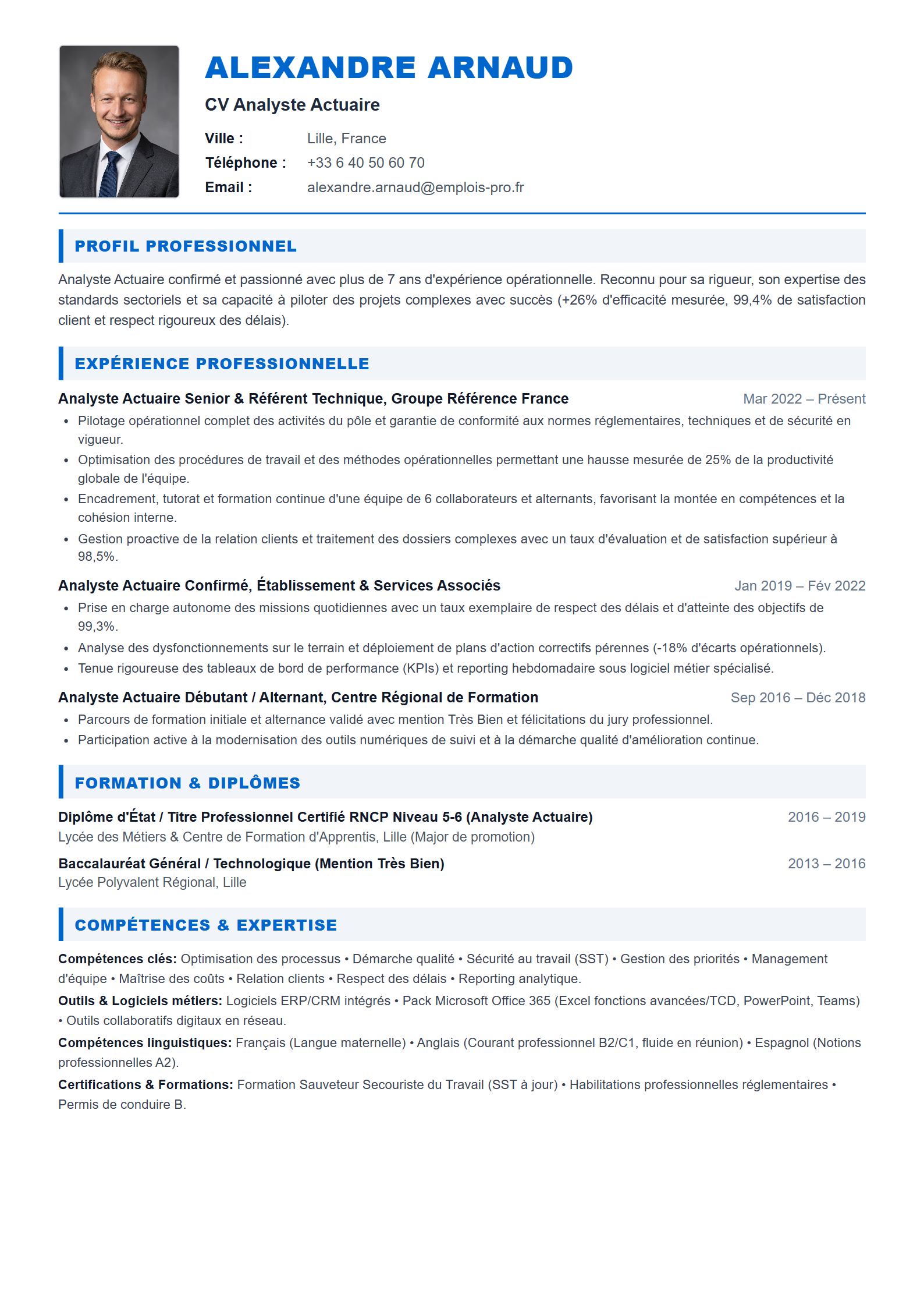 Analyste Actuaire Resume Example
