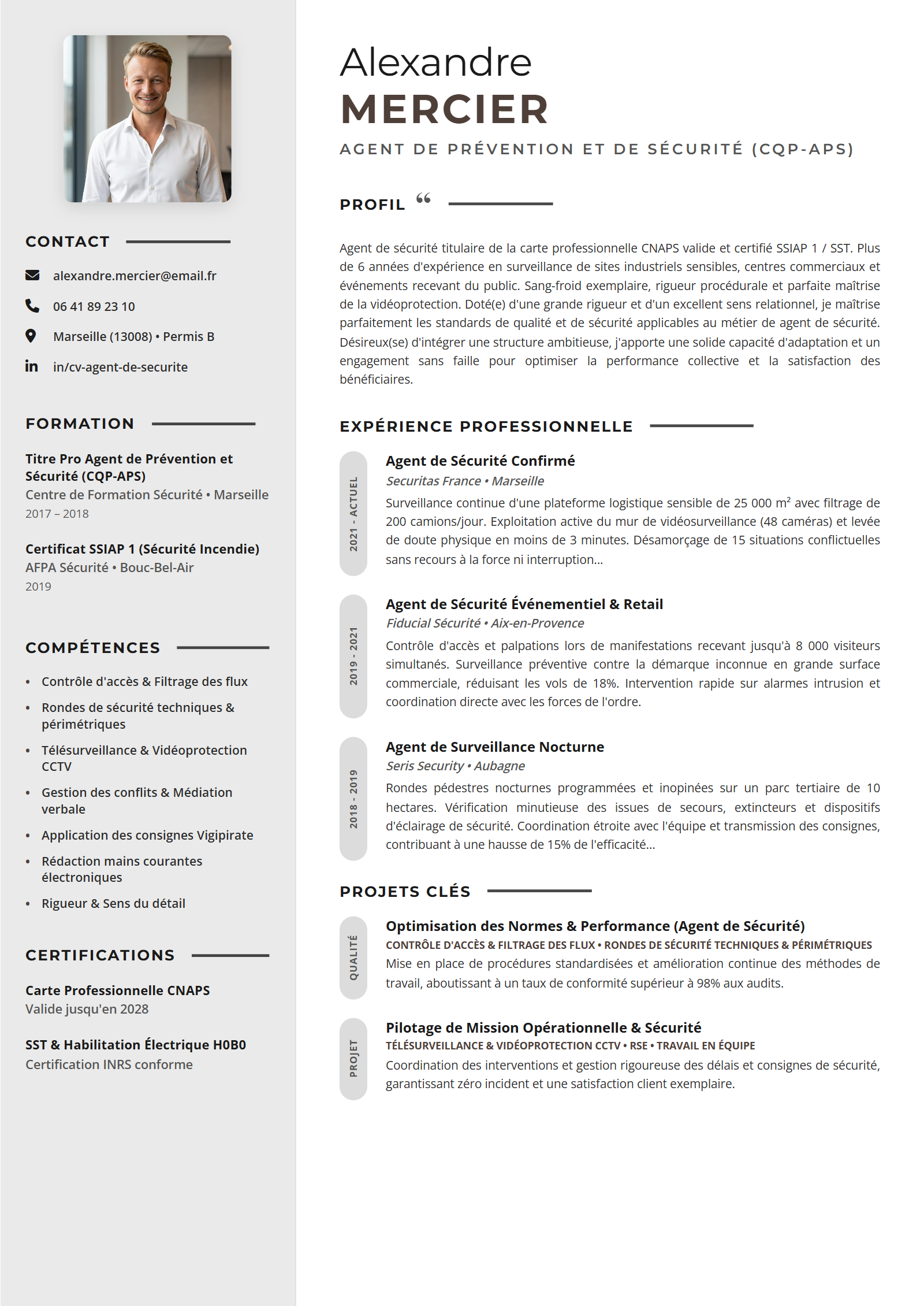 Exemple de CV Agent de Sécurité (Modèle Professionnel - Format A4)