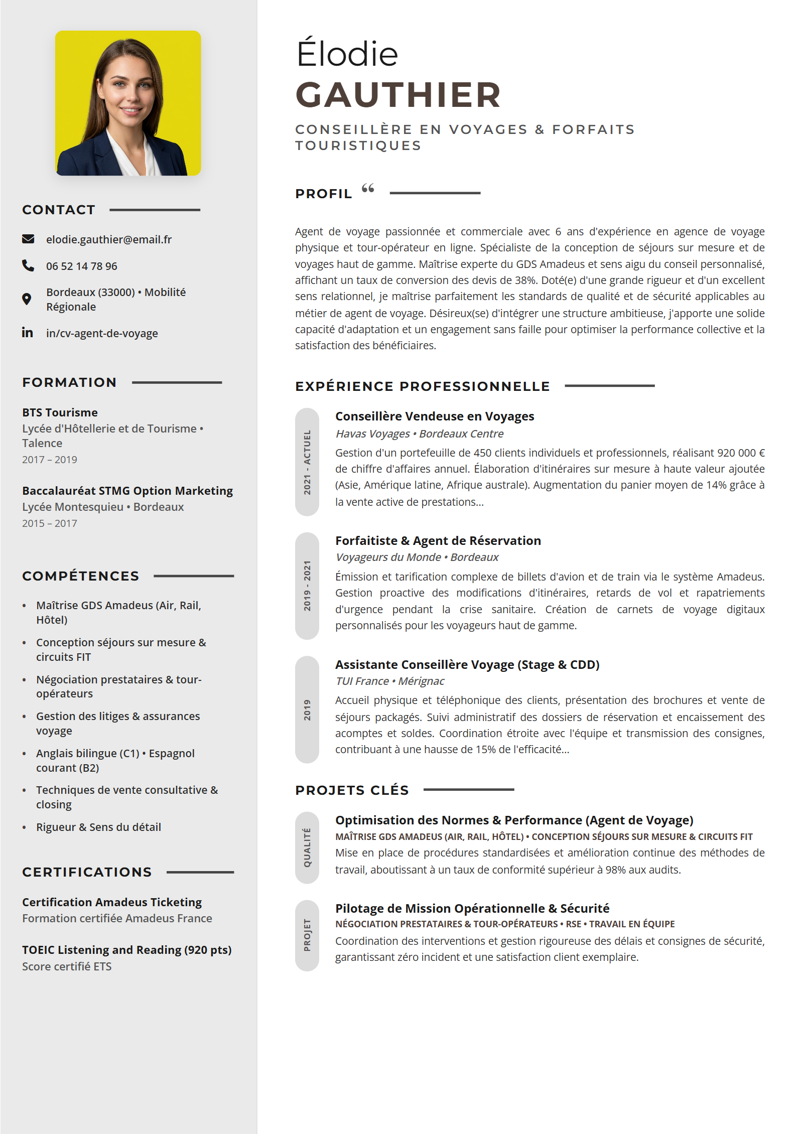 Exemple de CV Agent de Voyage